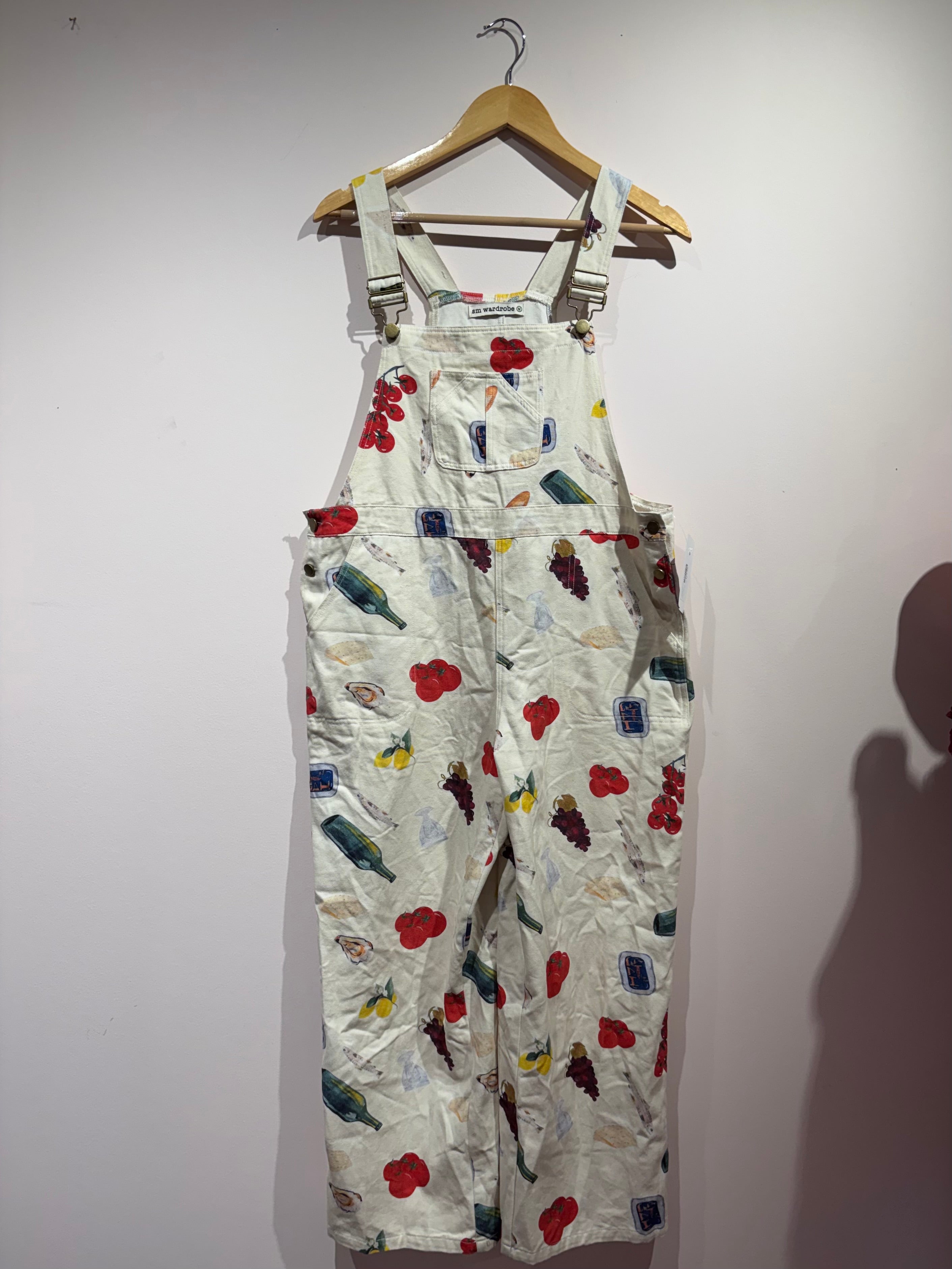 cream red yellow blue sm wardrobe food overalls, m