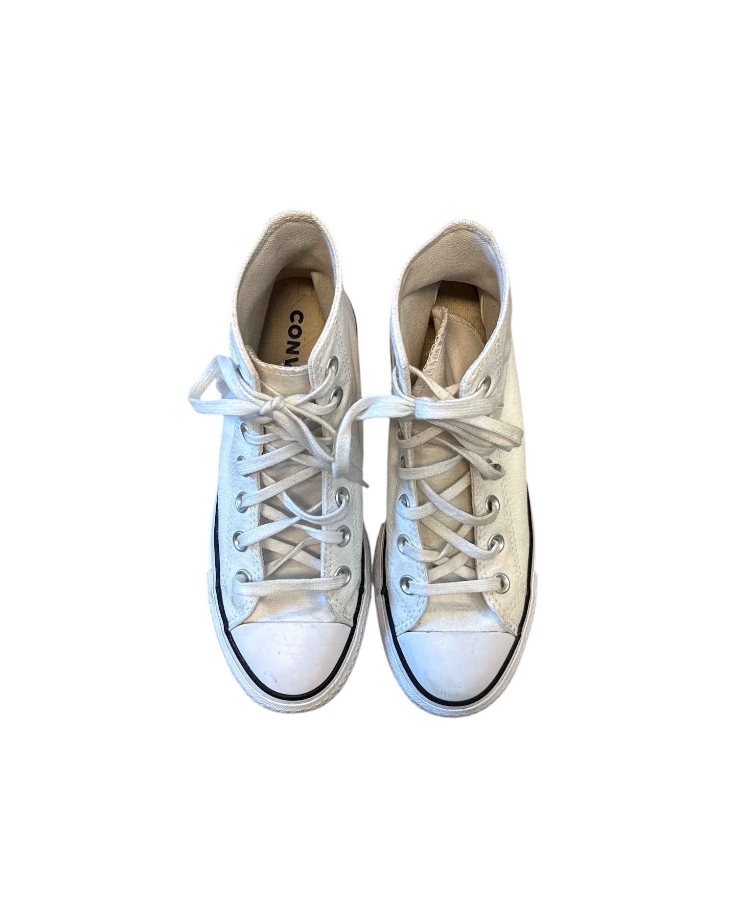 white converse platform high top sneakers, 5.5