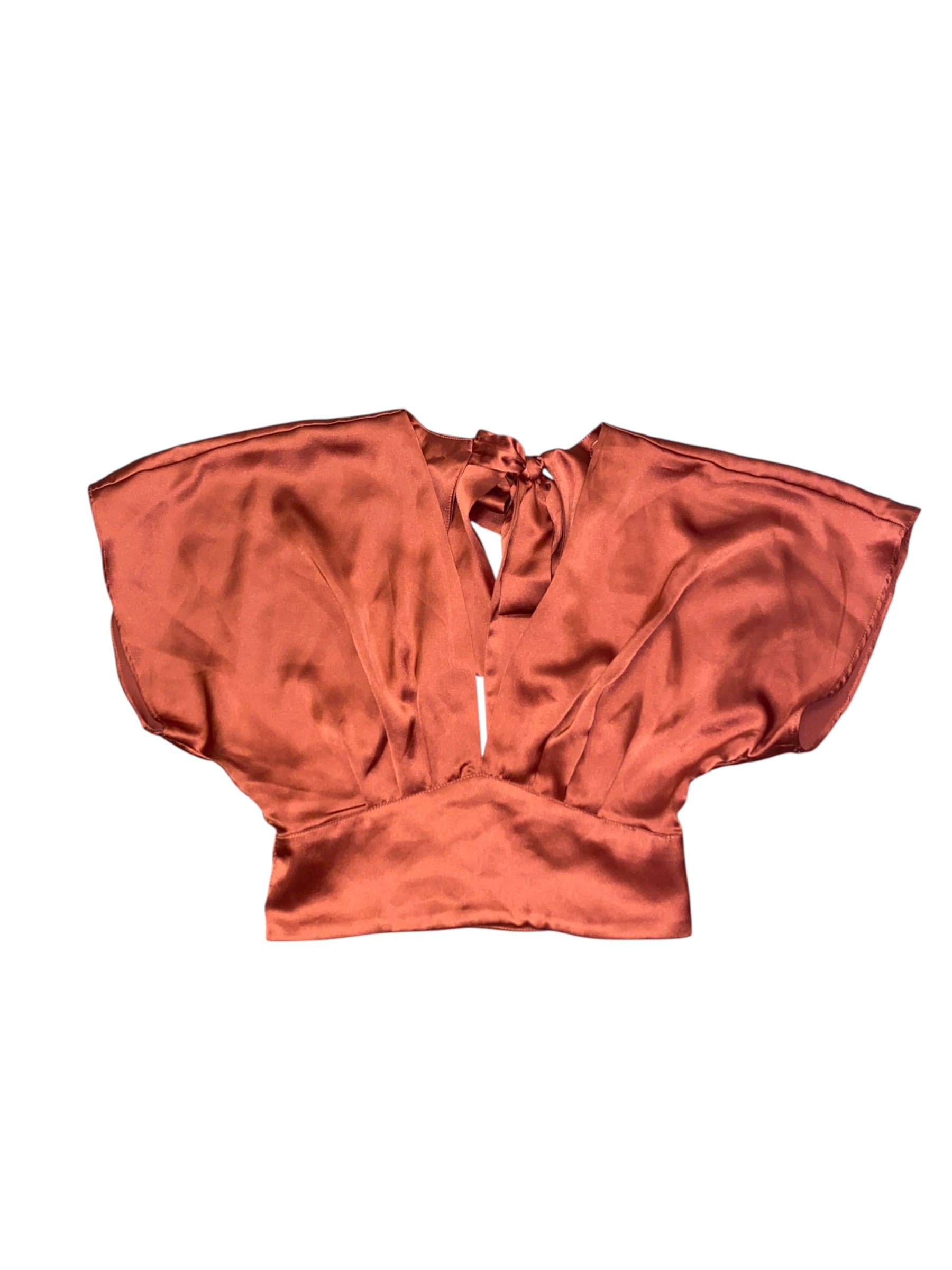 rust zara satin punge blouse, m