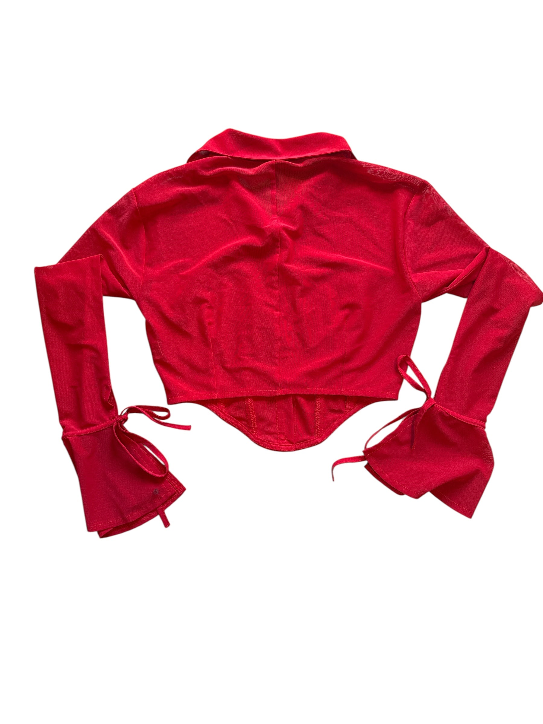 red fashionnova mesh button down top, s