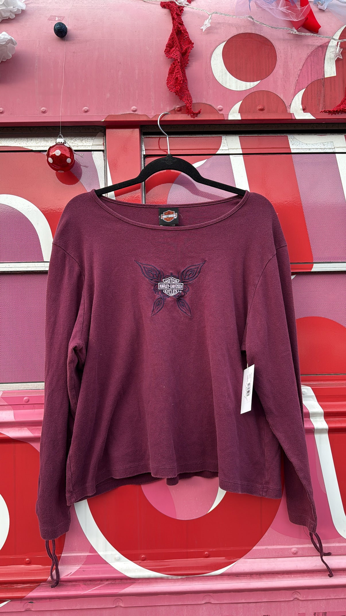 burgundy harley davidson butterfly branded ls top