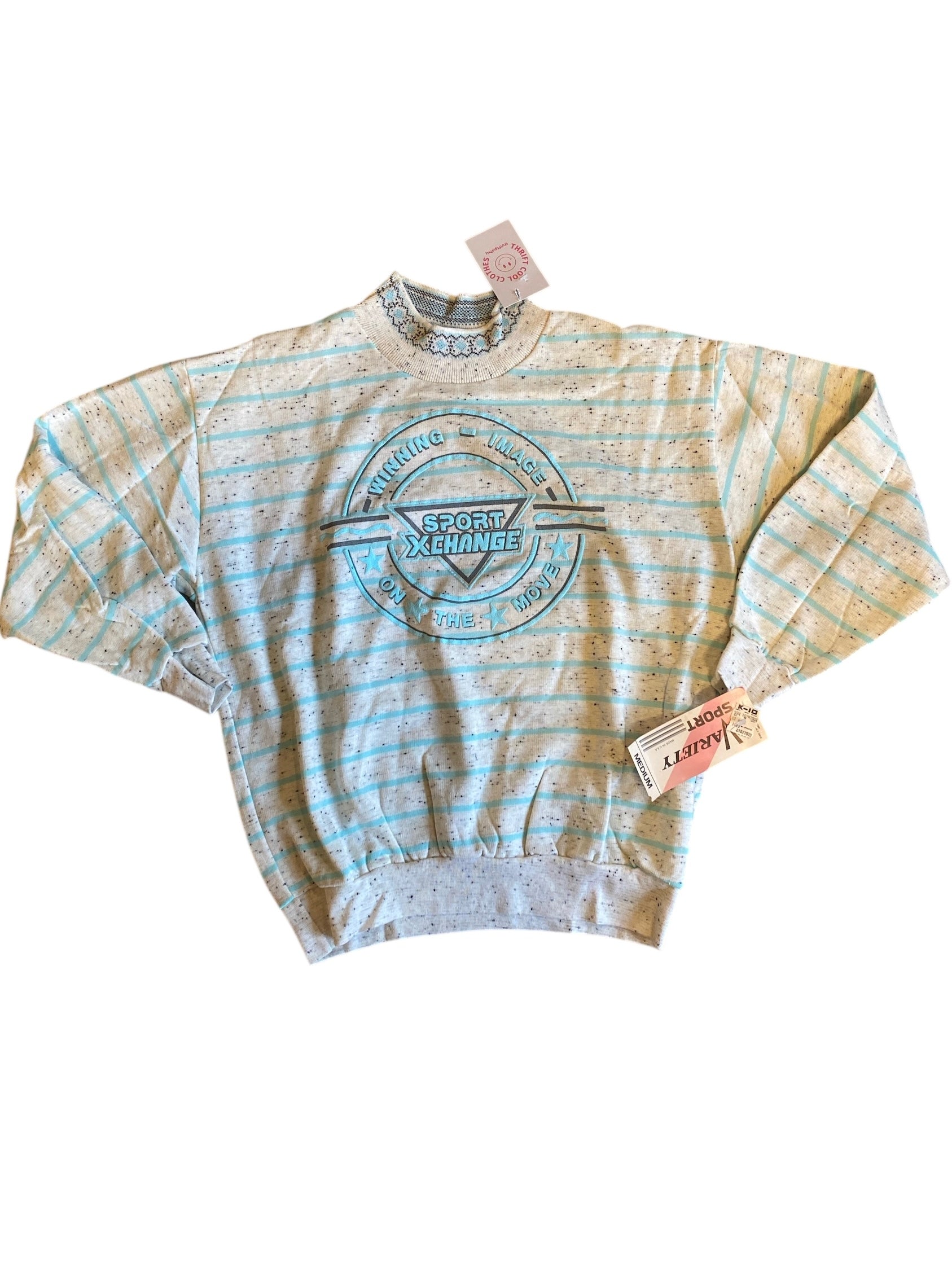 gray teal variety DEADSTOCK stripe sport exchange sweater, m