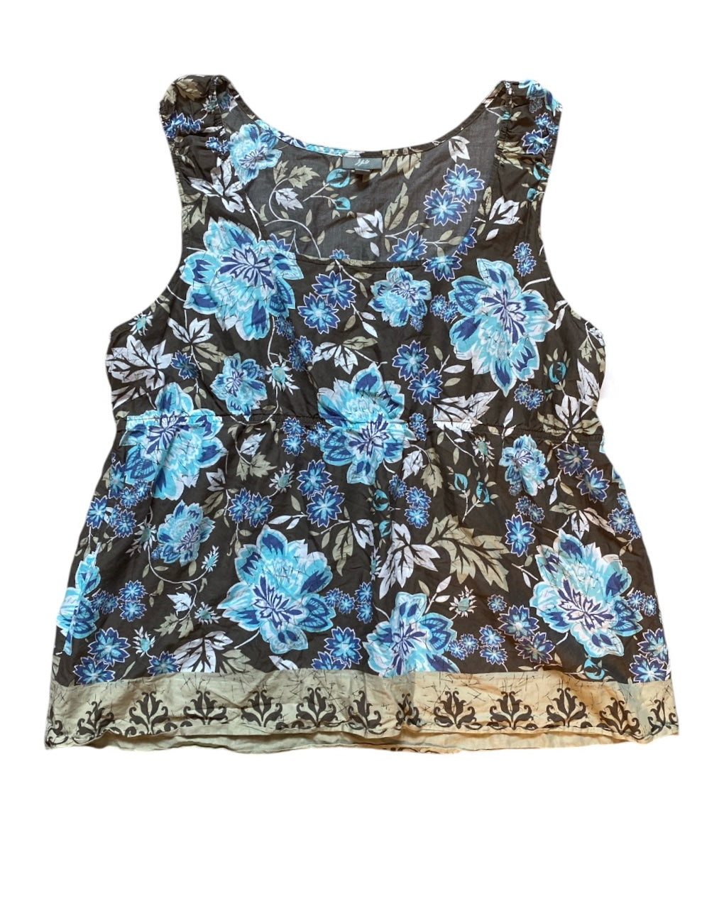 brown blue j jill thin floral tank, xlp