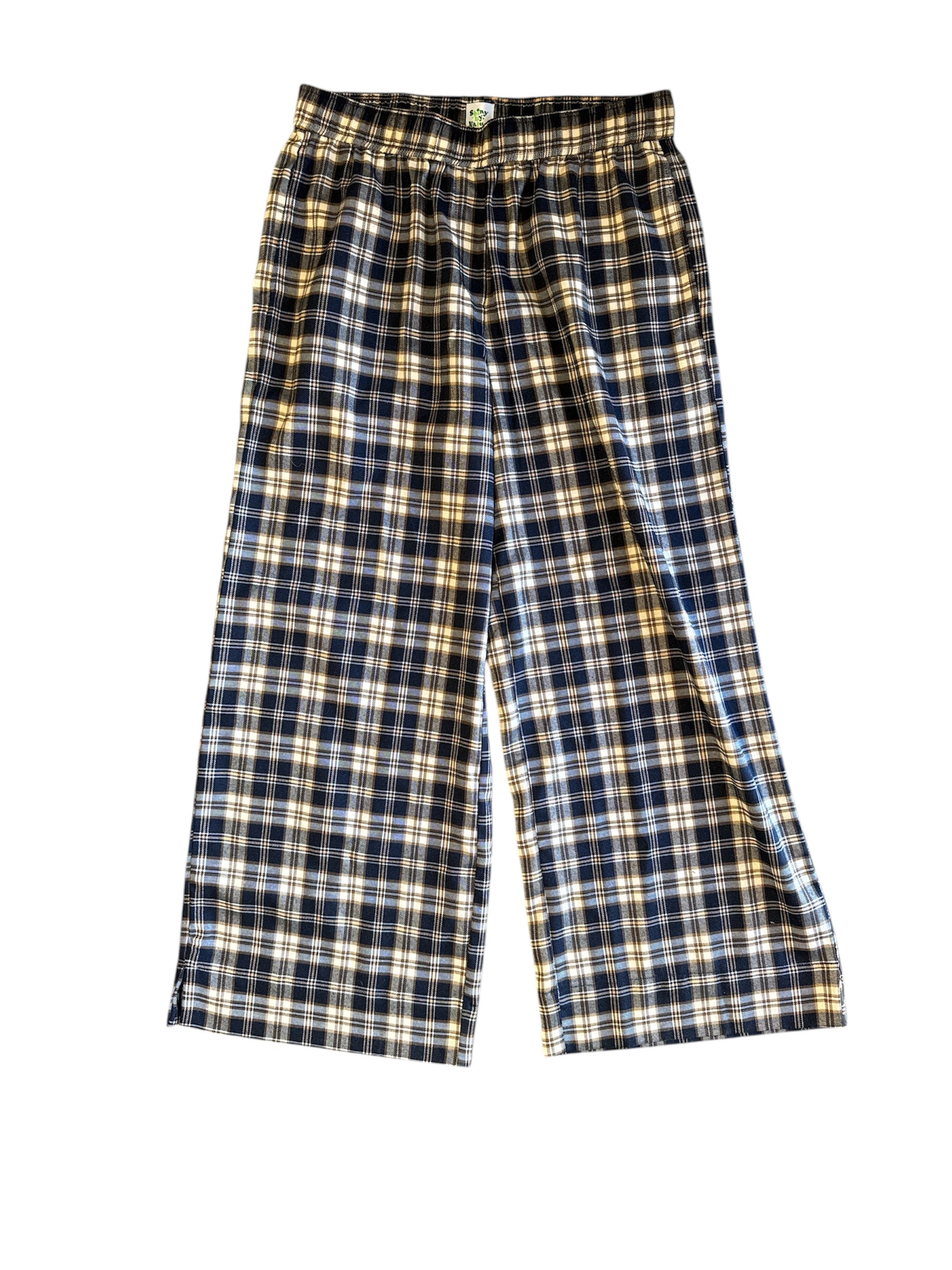 navy brown shiny by nature plaid elastic pants, m