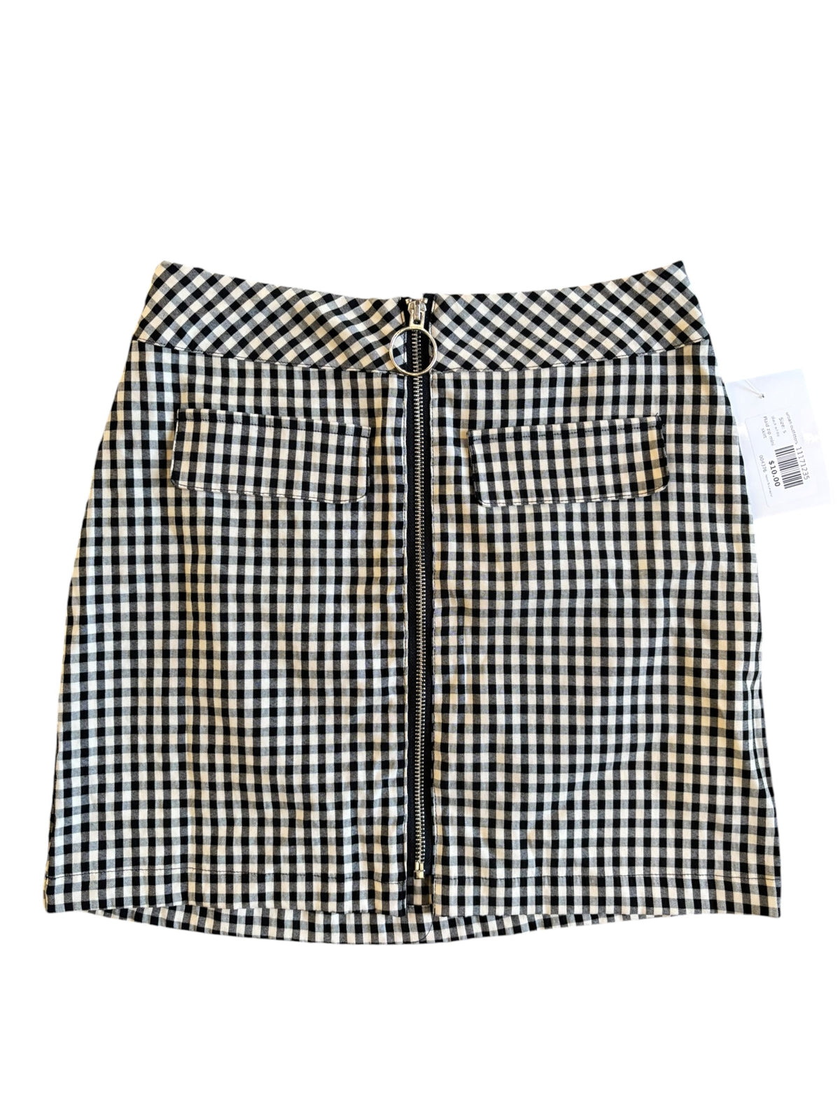 black white urban outfitters Plaid zip mini skirt, s