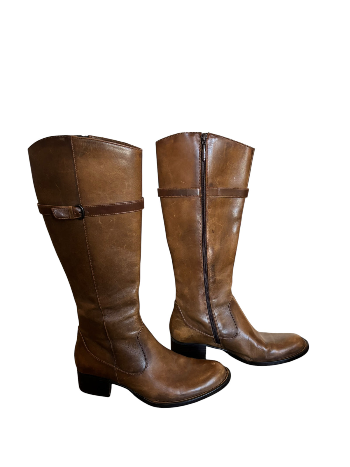 Brown Crown Tall boots w paisley print inside, 7.5