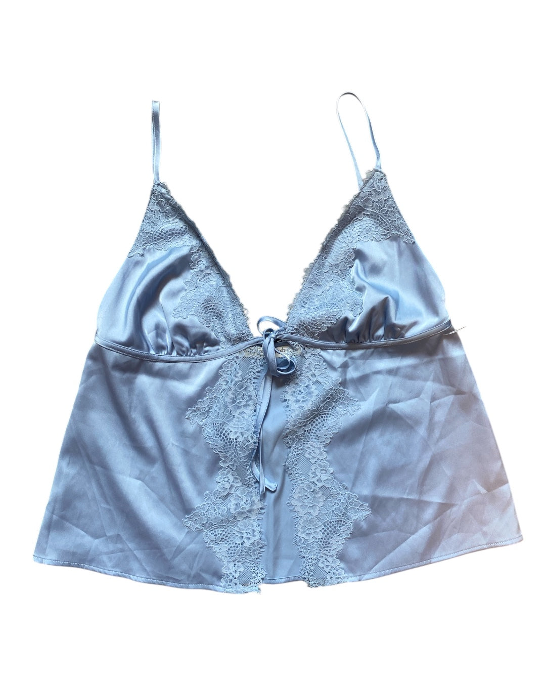 blue abercrombie Satin lace tie front tank, s