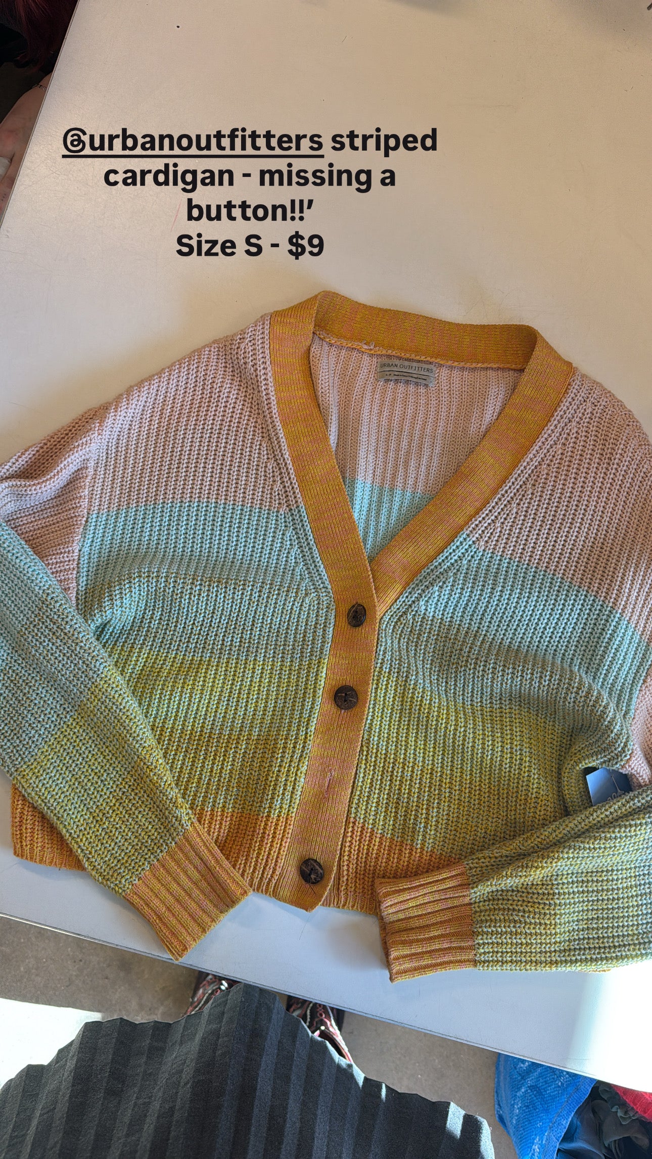 yellow blue pink urban outfitters knit button cardigan, s
