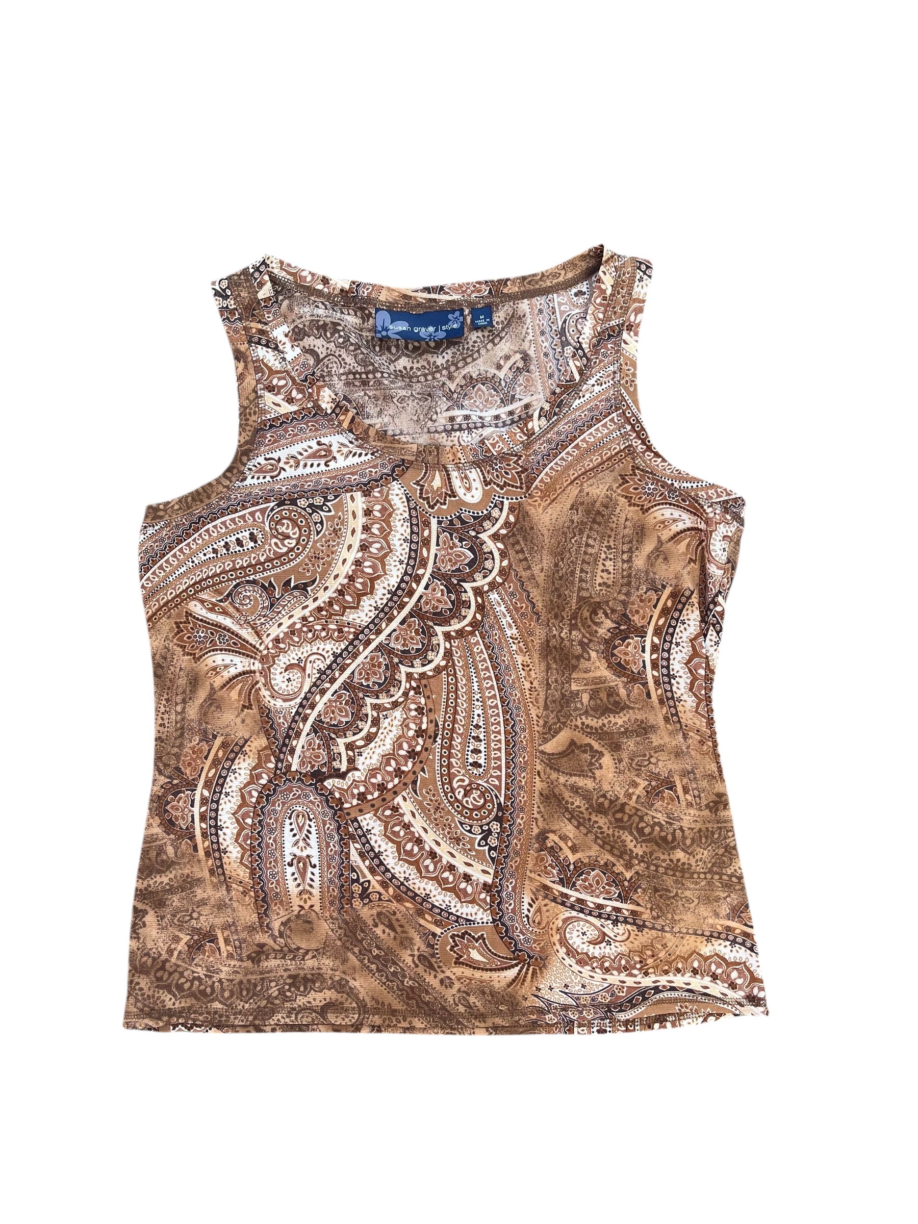brown susan graver sheer paisley tank, m
