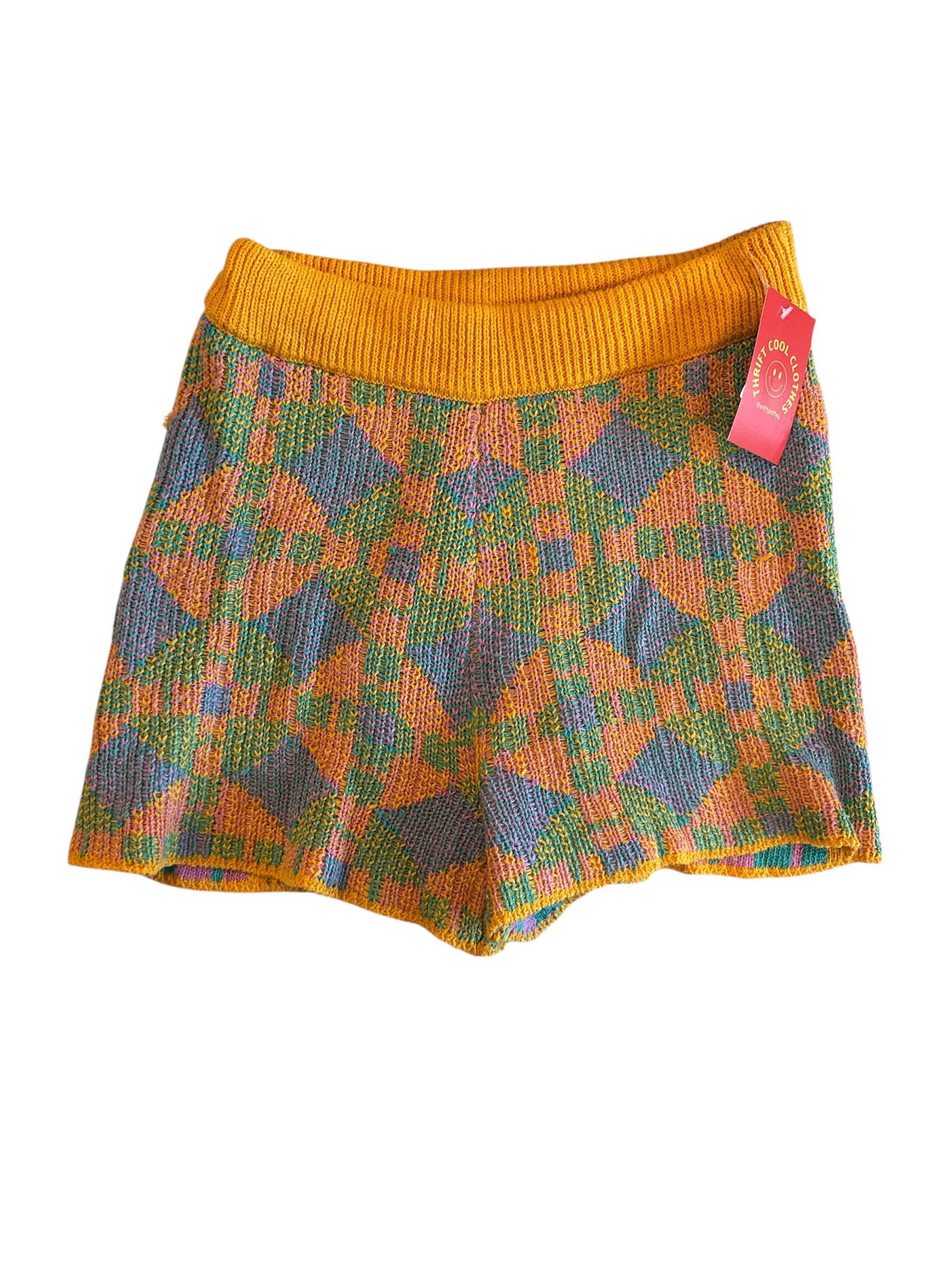 orange blue pink free people patterned knit shorts, s