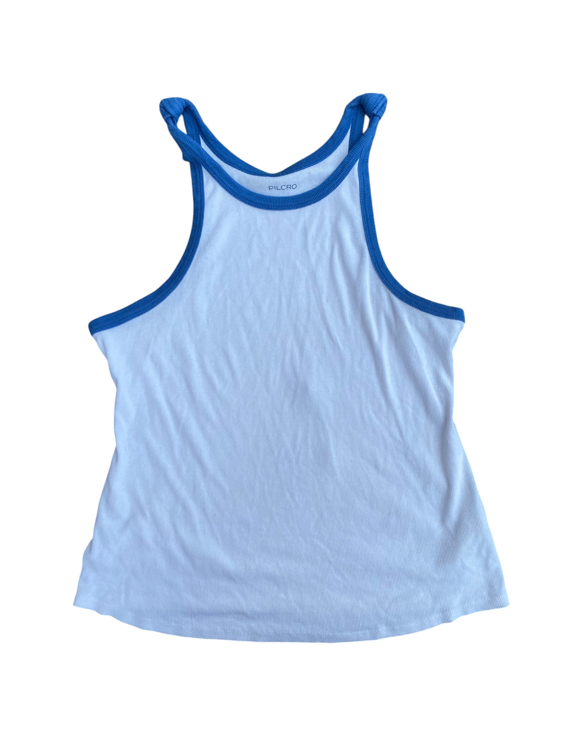 White blue Pilcro Ringer knotted tank, L