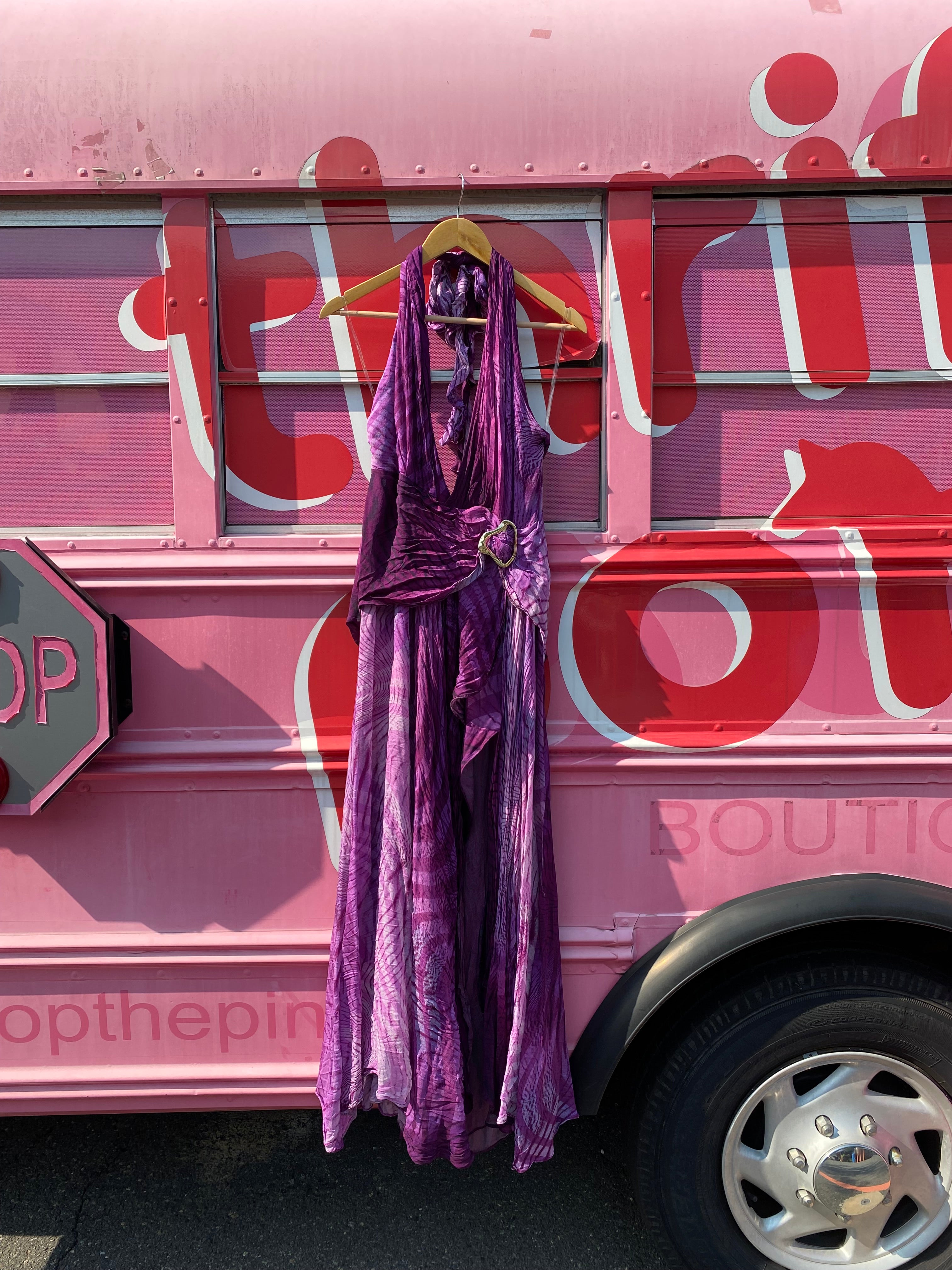purple house of cb plunge halter maxi dress, L+