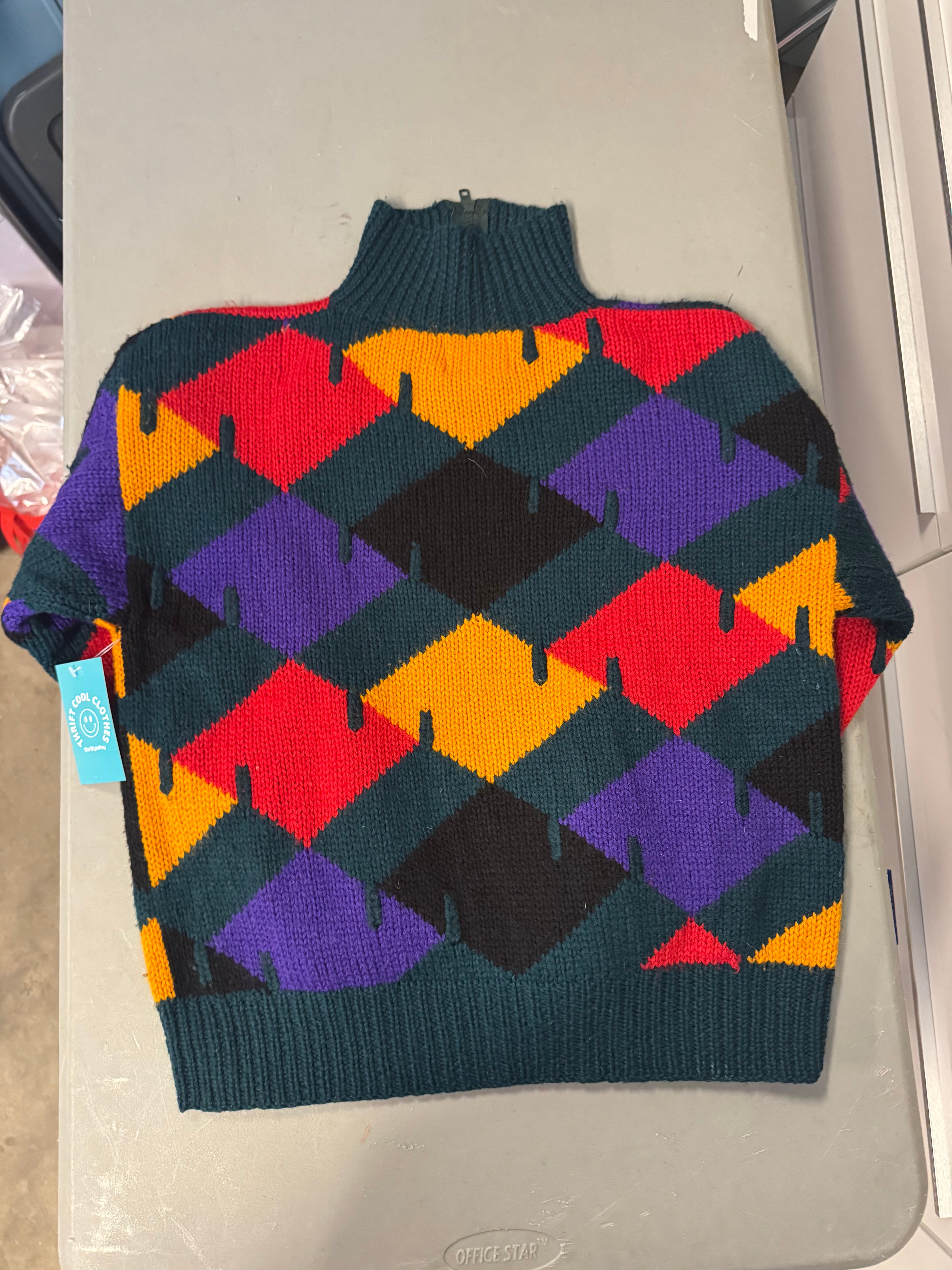 red ghreen purple eir vtg quarter zip sweater, s