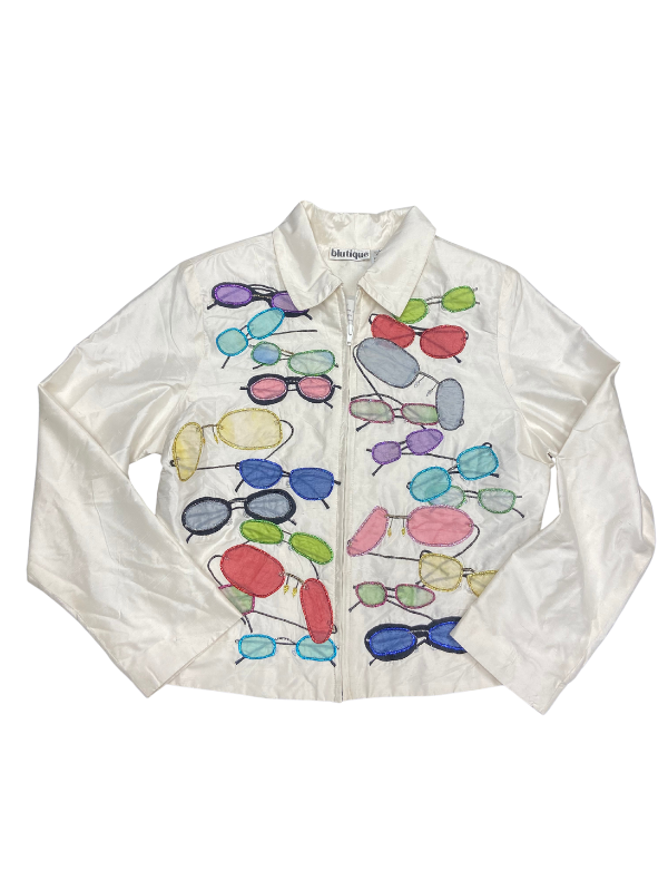 white multi blutique vtg sunnies zip up, m