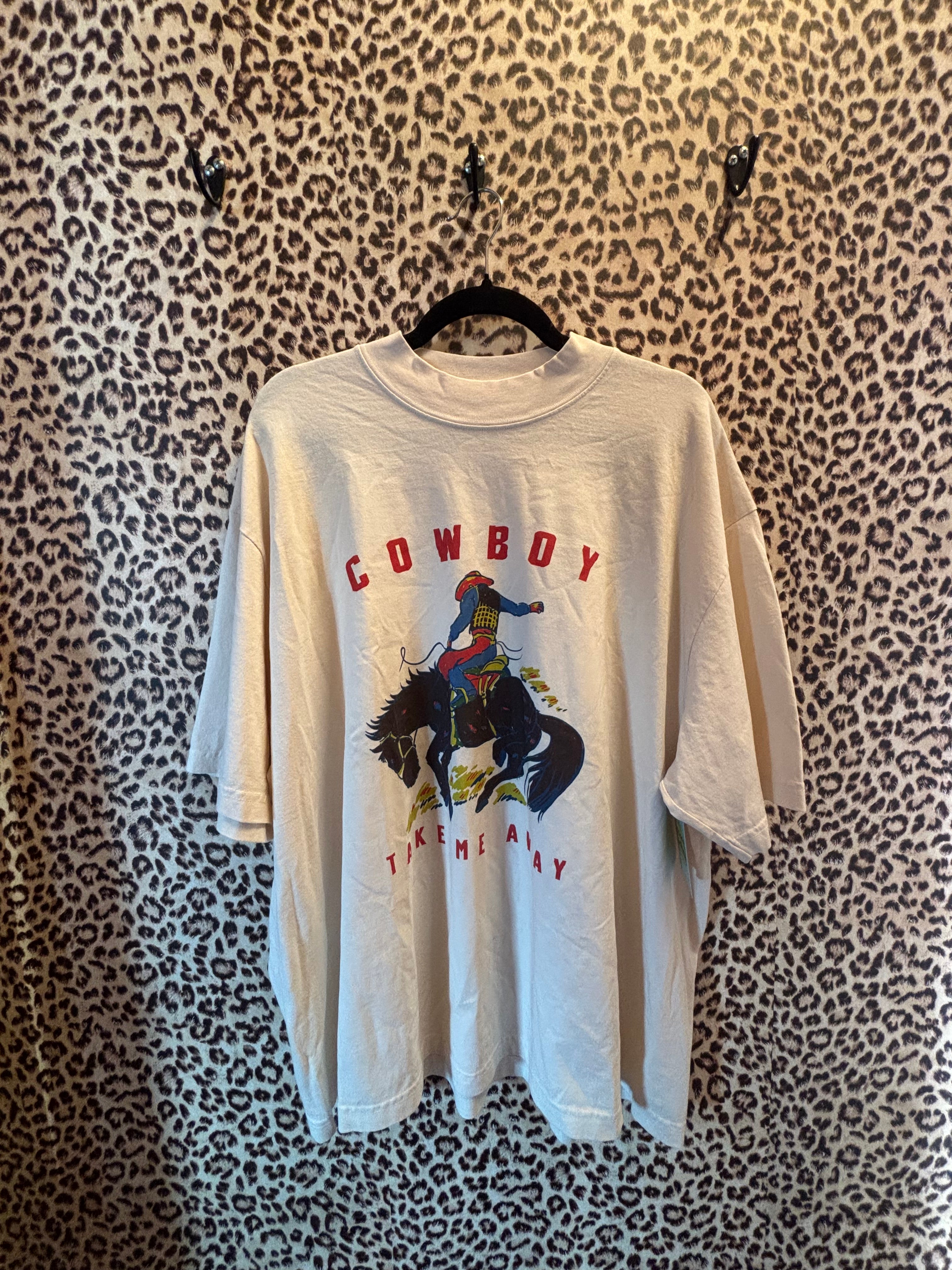 cream homework mockneck cowboy tee, xl