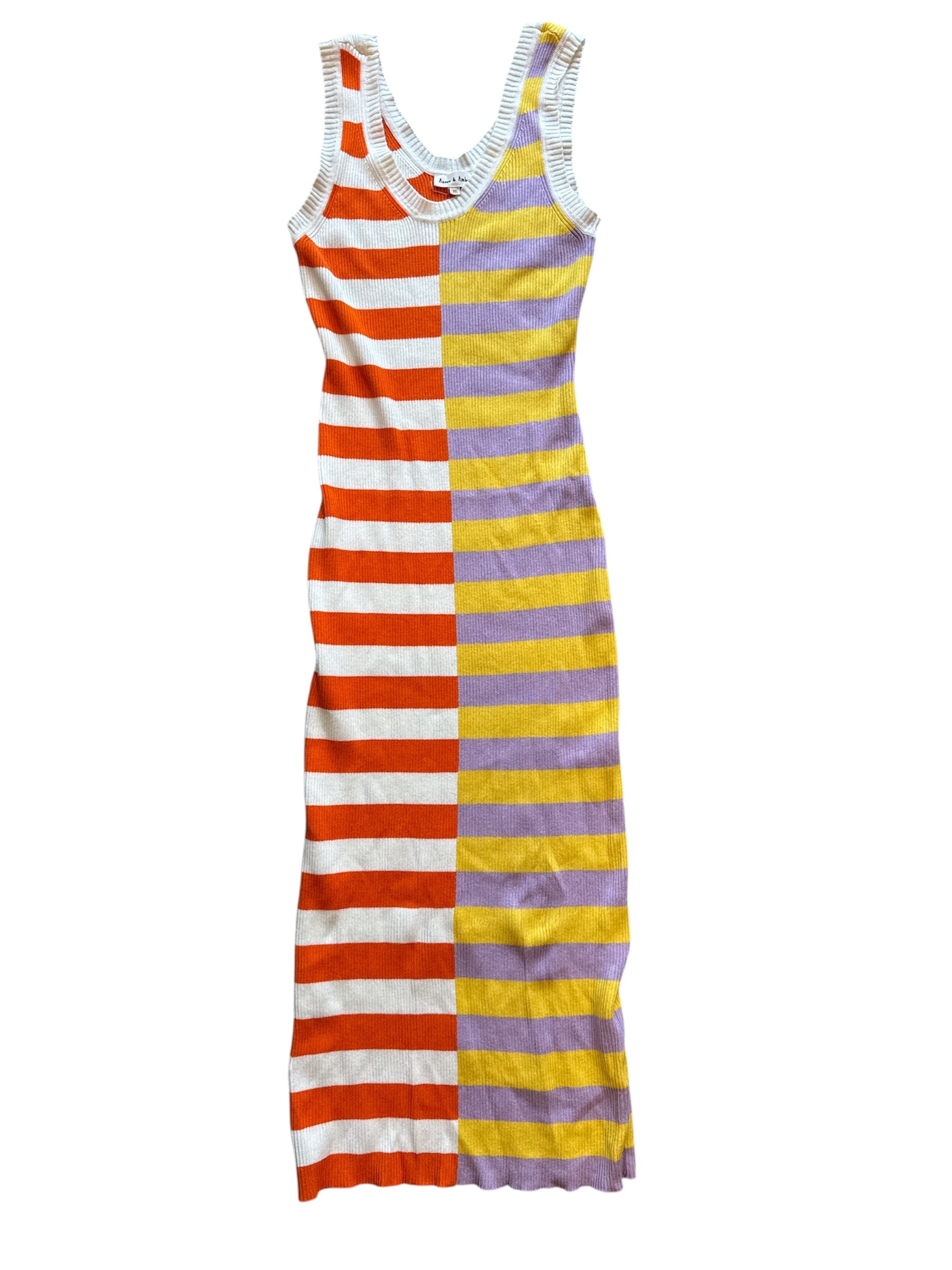 orange purple yellow aaron & amber two toned stripe tank dress, m