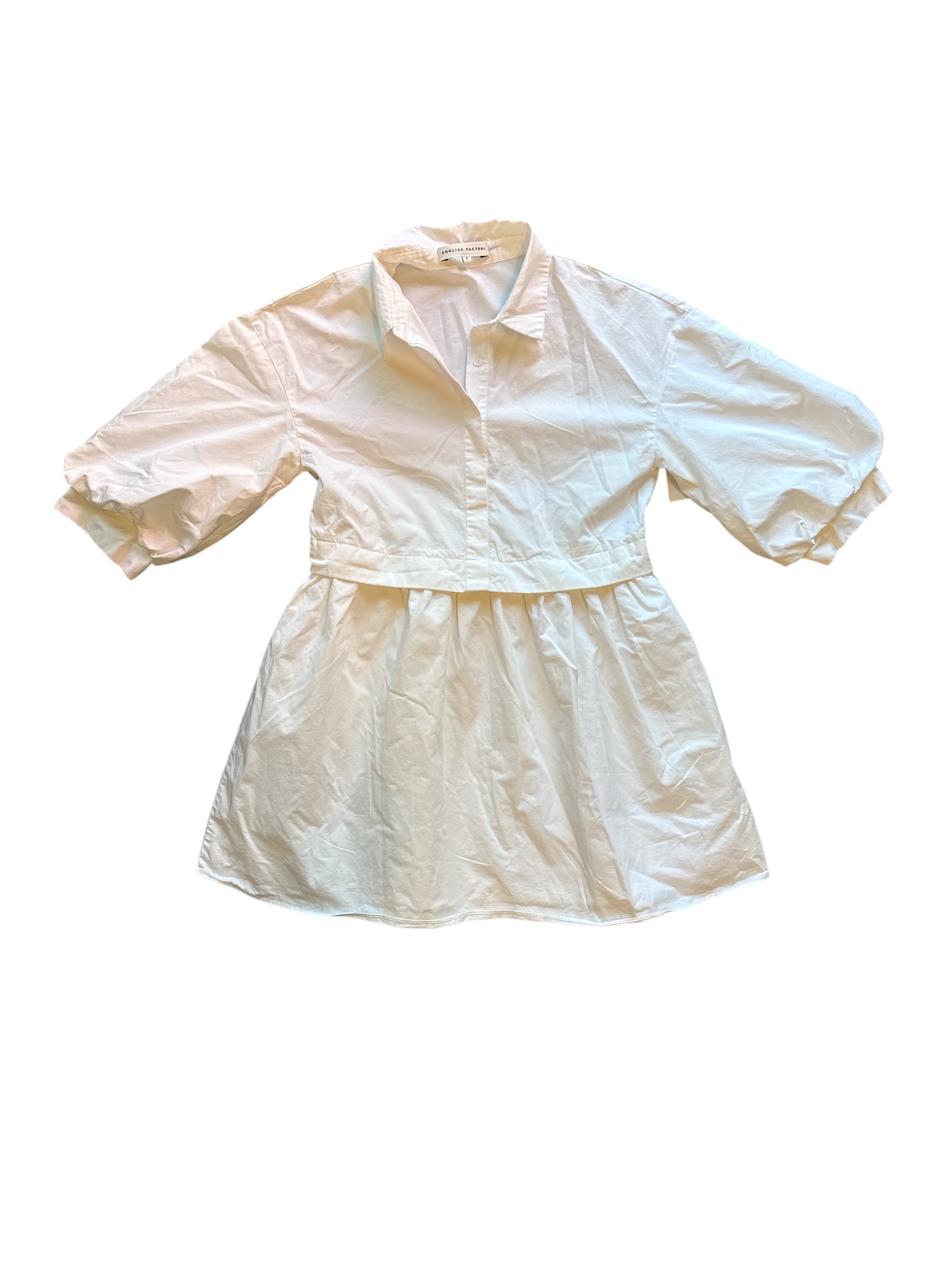 white english factory puffy dress with button down top, S