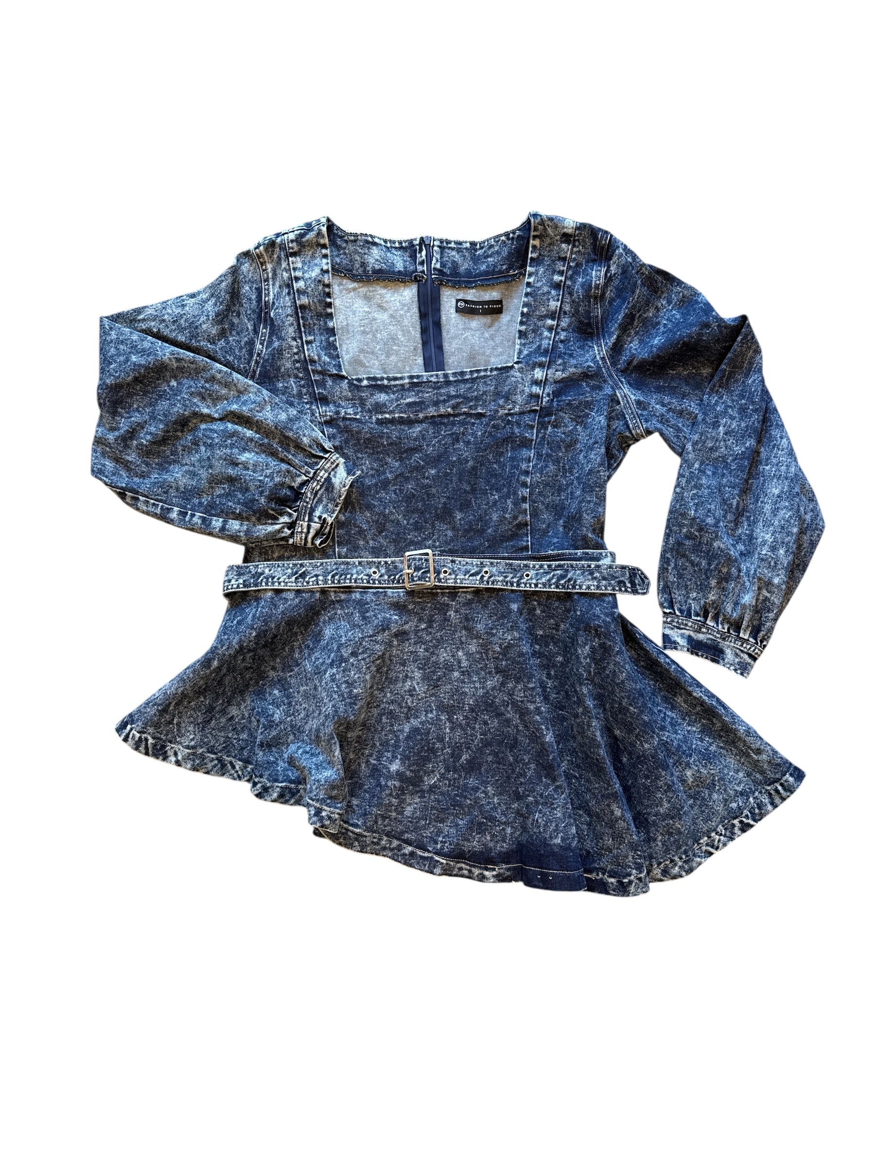 Blue Fashion to figure Acid wash square neck dress, LP