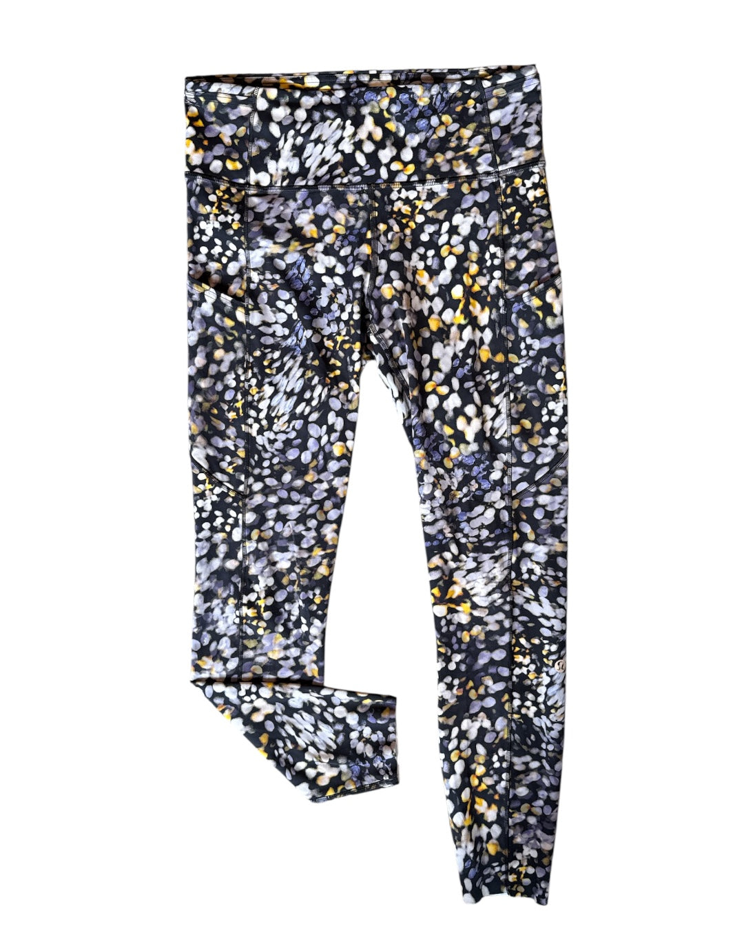 black yellow white lululemon spotted leggings w pockets, 8