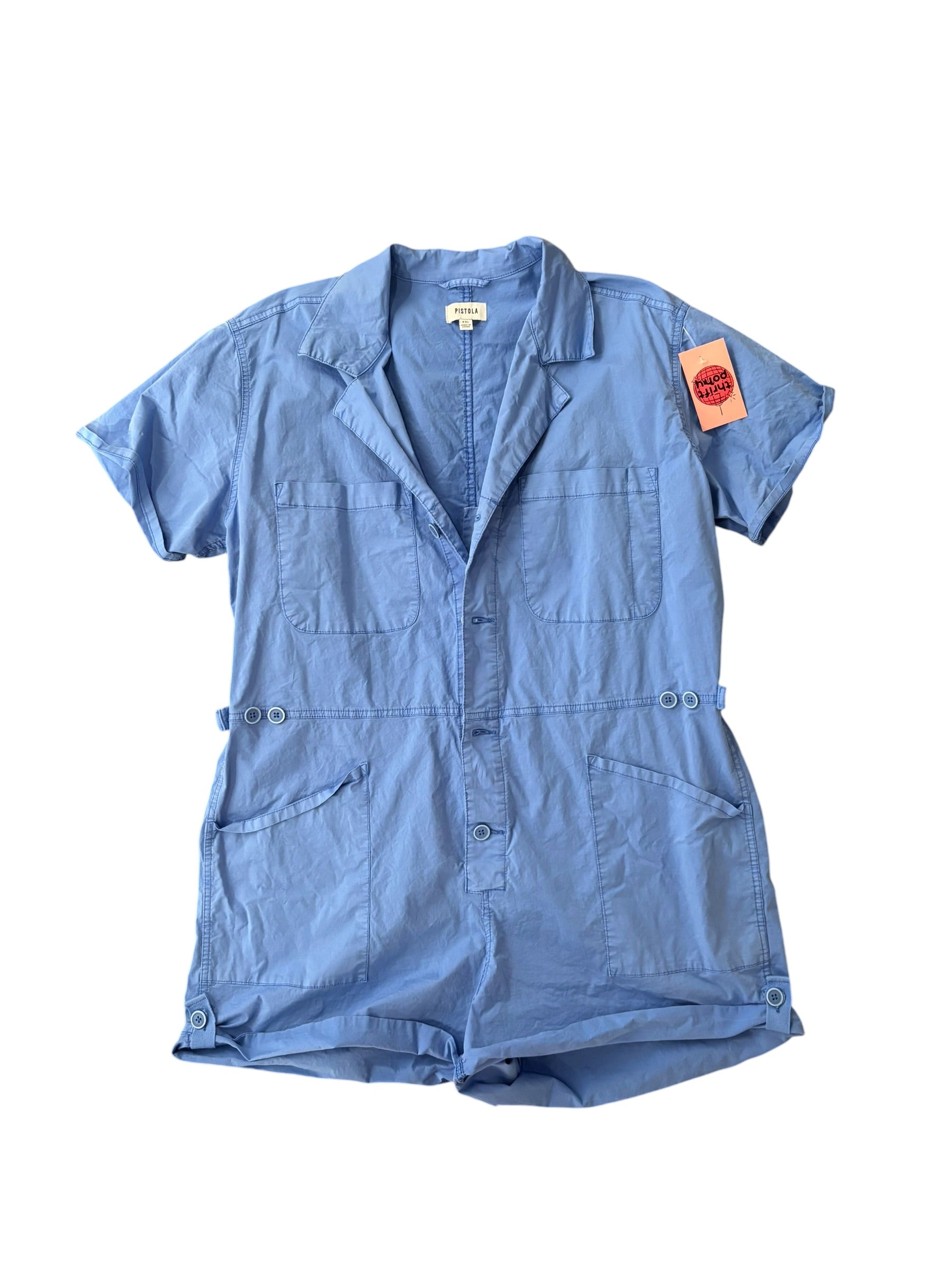 blue pistola ss button romper, xxl