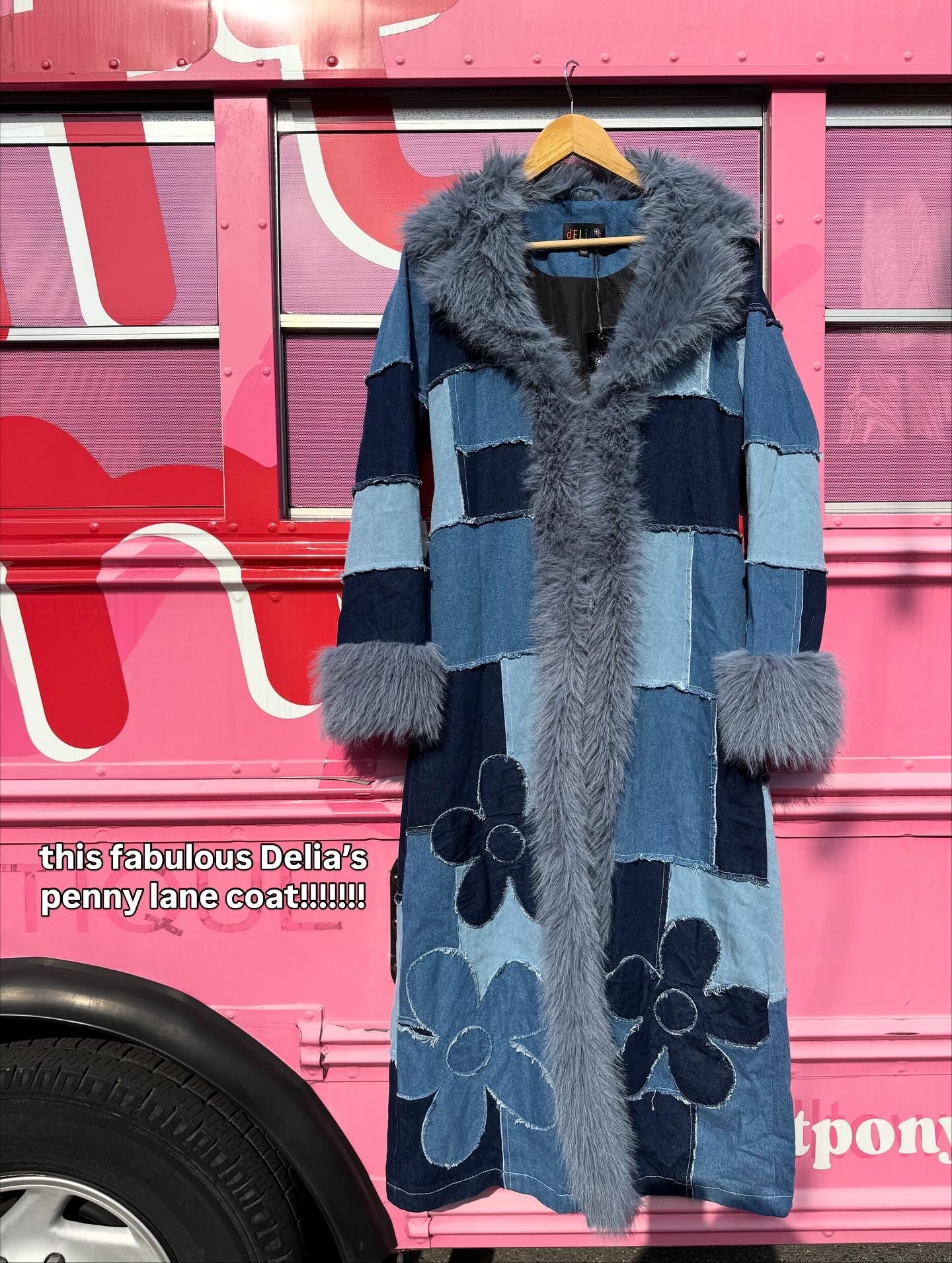 blue delias patchwork fur trim penny lane coat, s