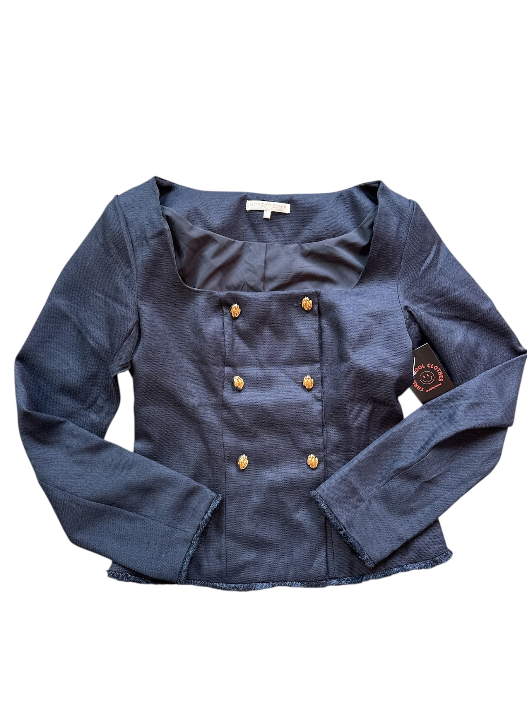 navy more to come square neck gold button blazer, M