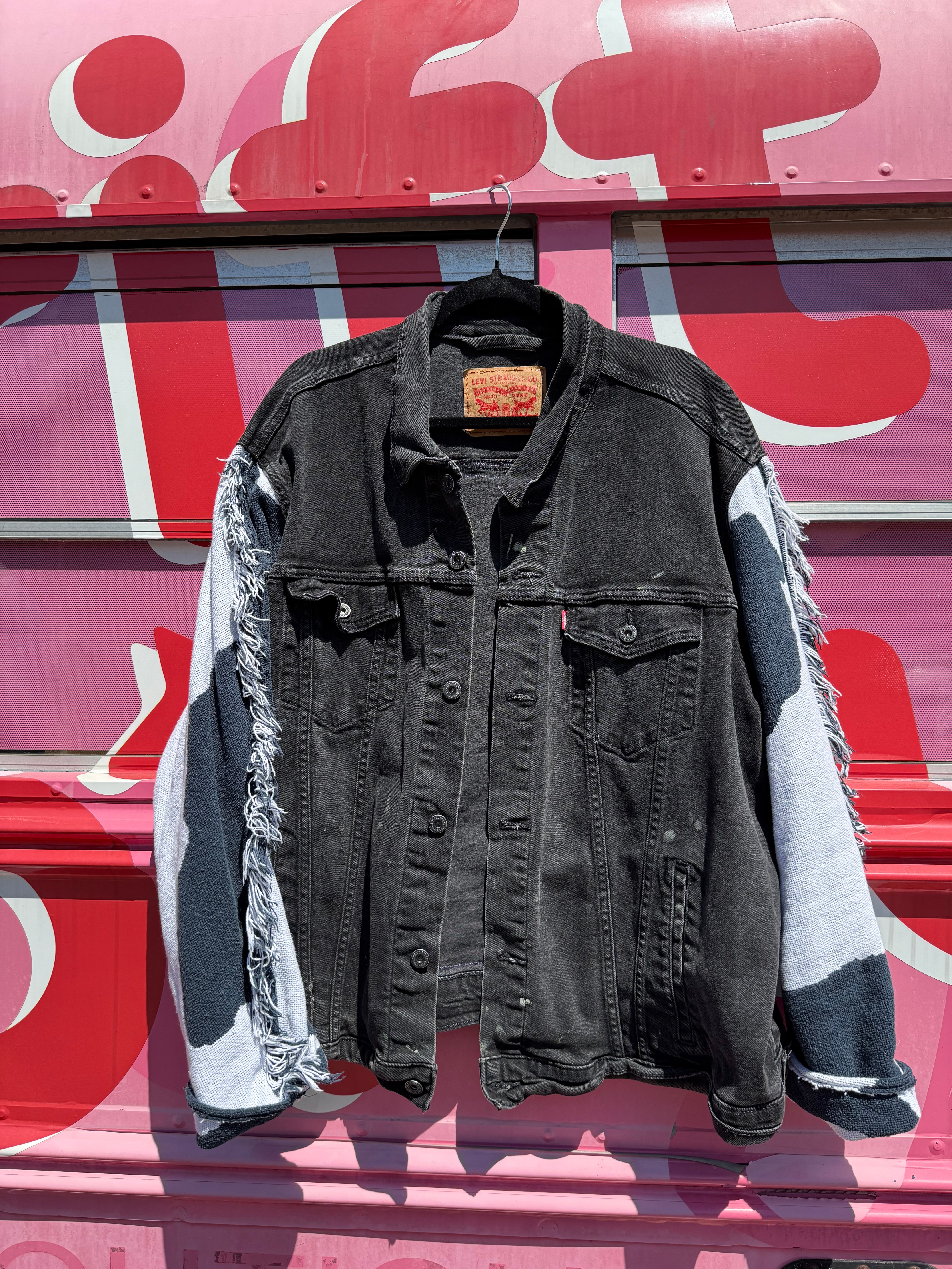 black levi cow blanket denim jacket, 3x