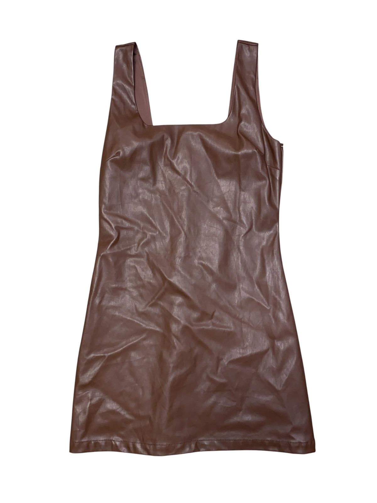 brown and now this pleather square neck dress, m