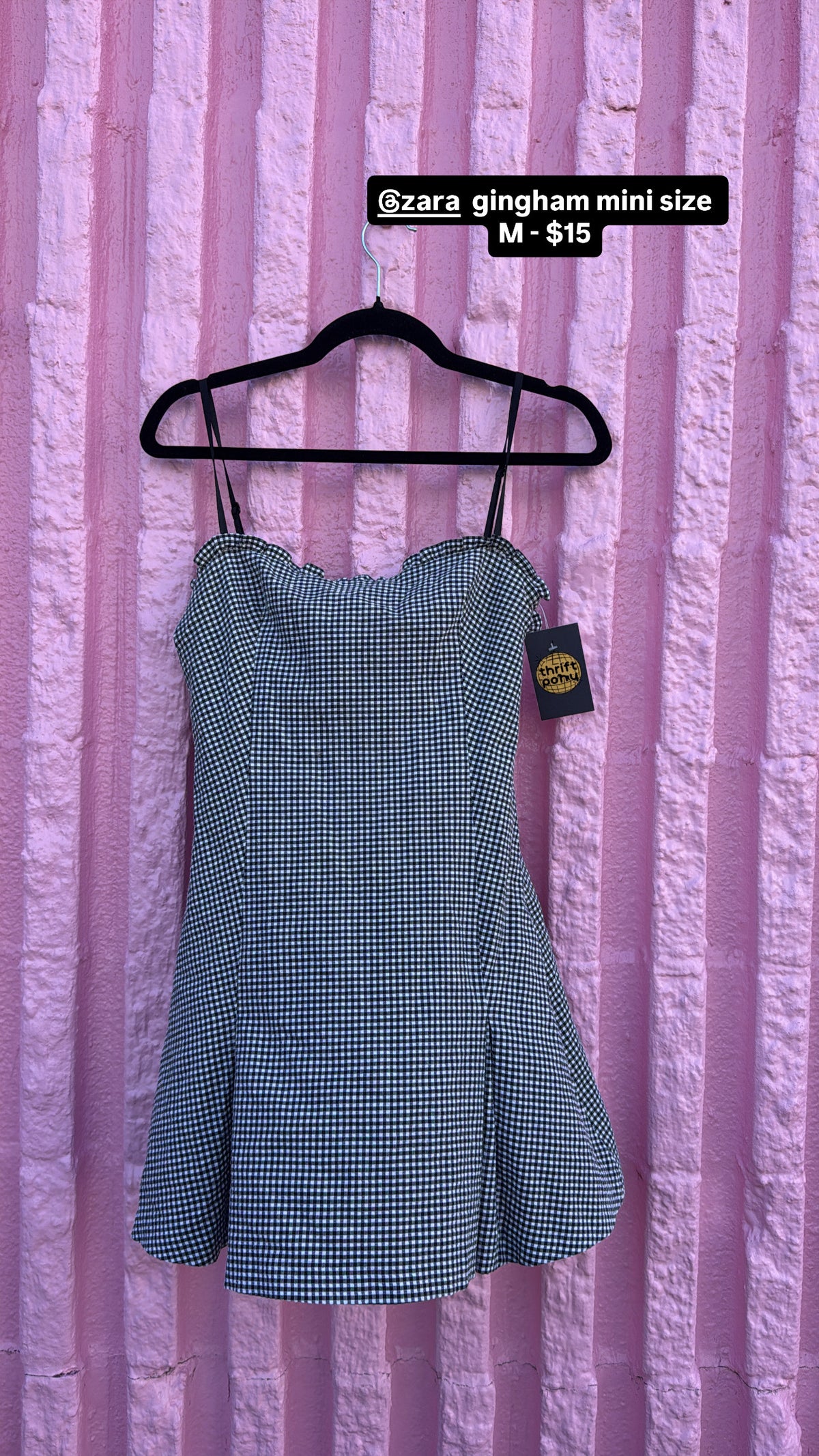black white zara gingham dropwaist dress, m
