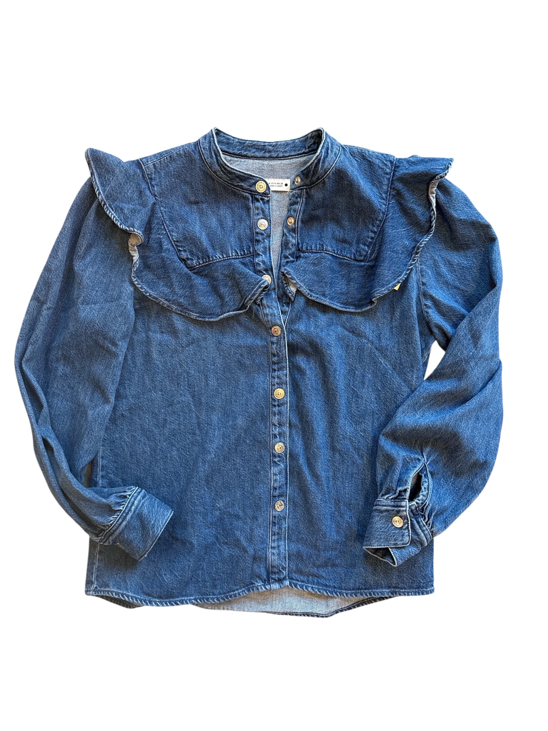 med wash zara prarie chambray ls top, s