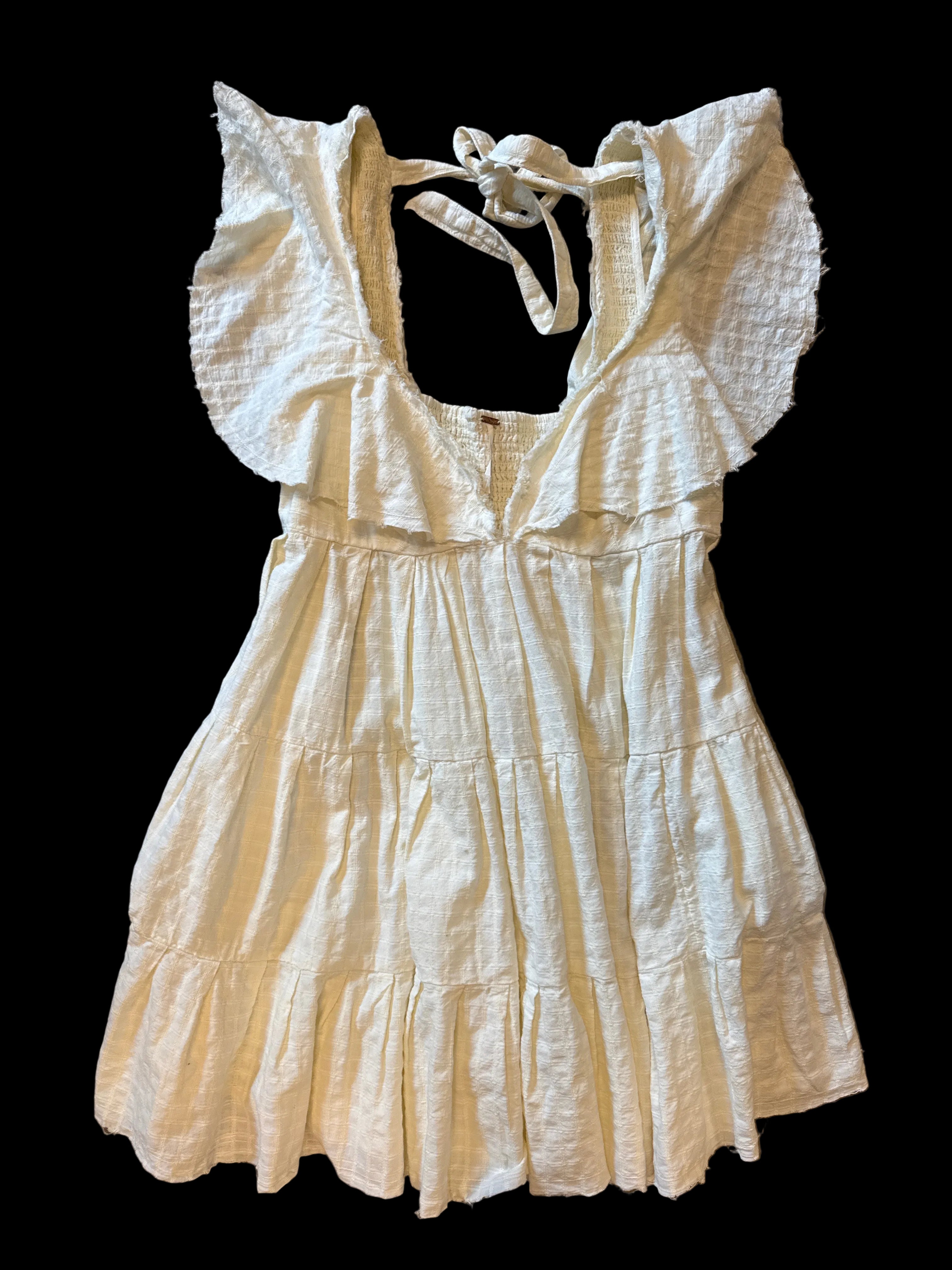 Cream Free people NWT ruffle linen dress, L