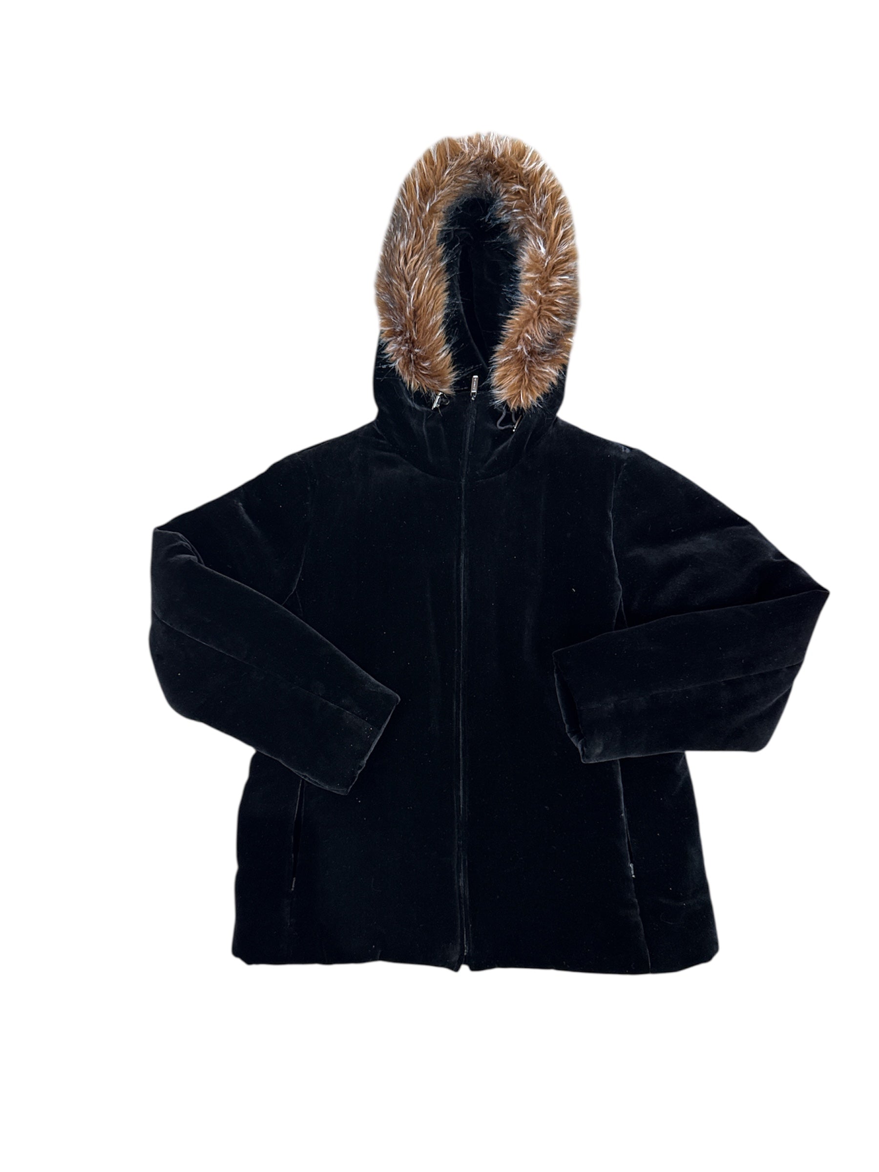 Black ralph lauren Faux fur hood velvet jacket, S