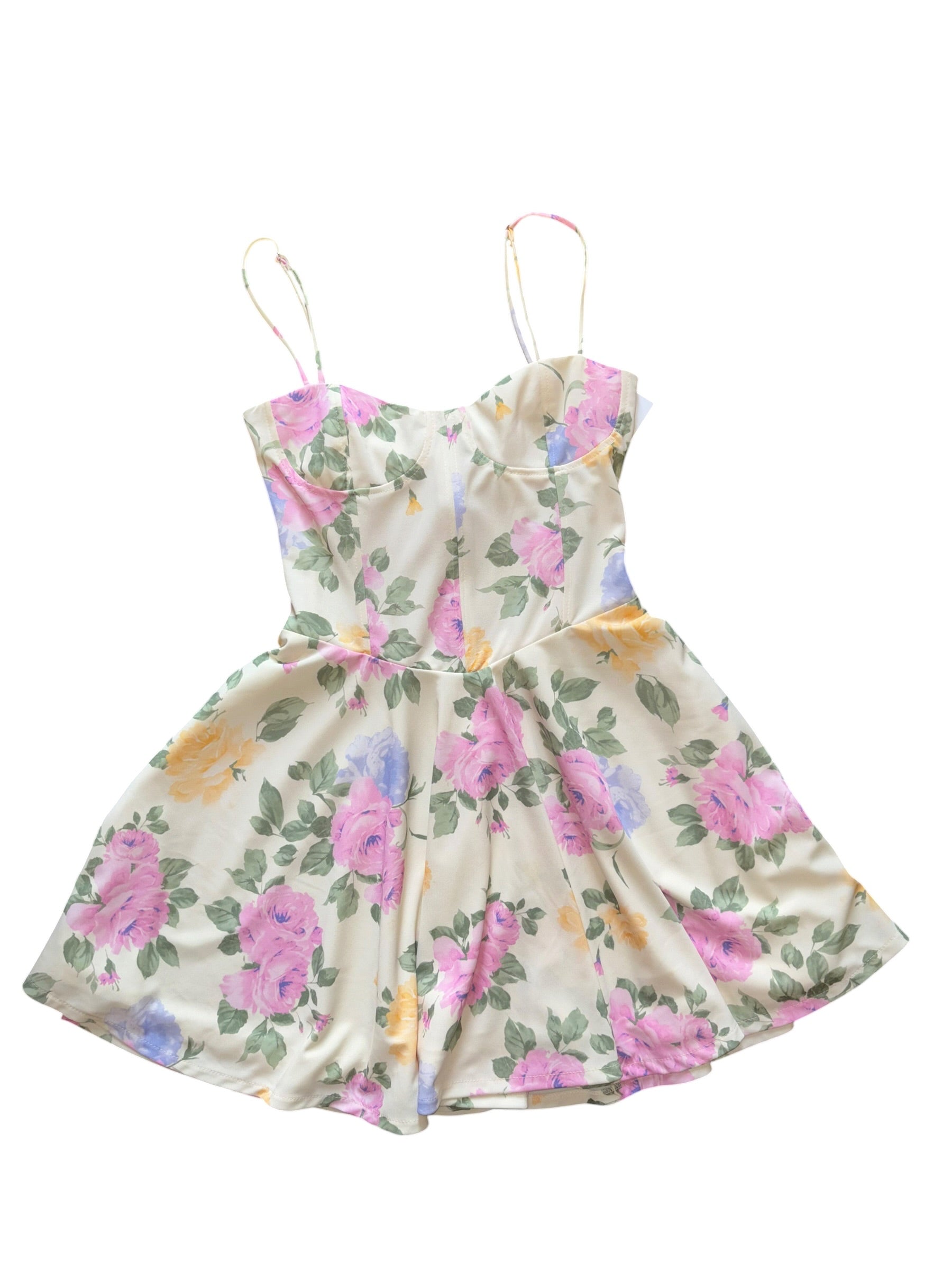cream pink zara floral structure mini dress, s