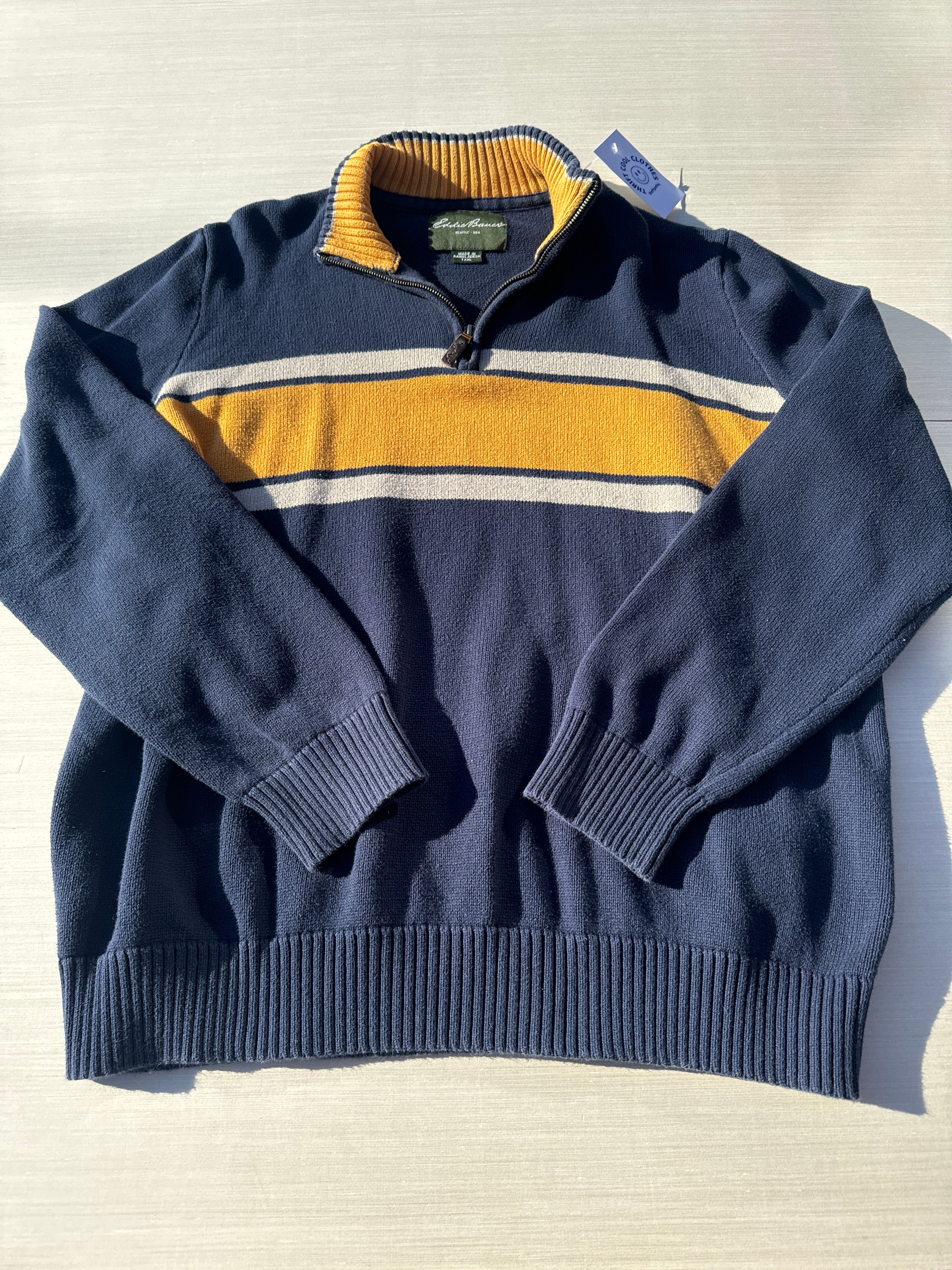 blue yellow eddie bauer 3/4 zip sweater, xxl