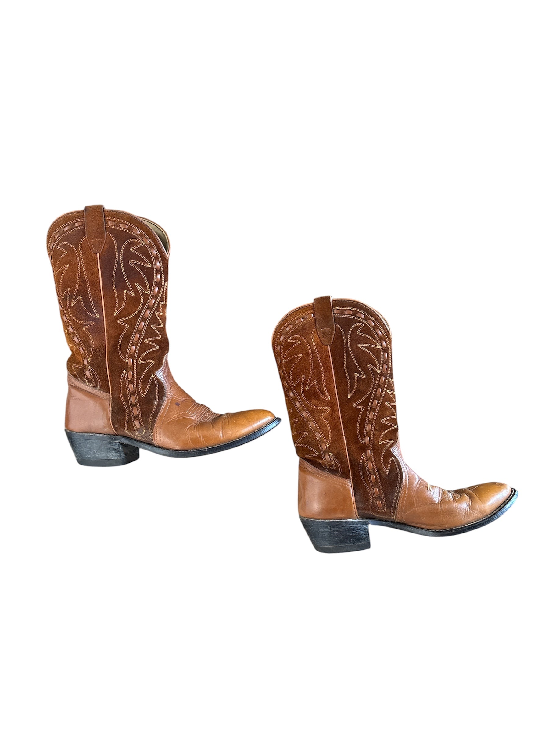 tan cats paw suede & leather western boots, 8 1/2