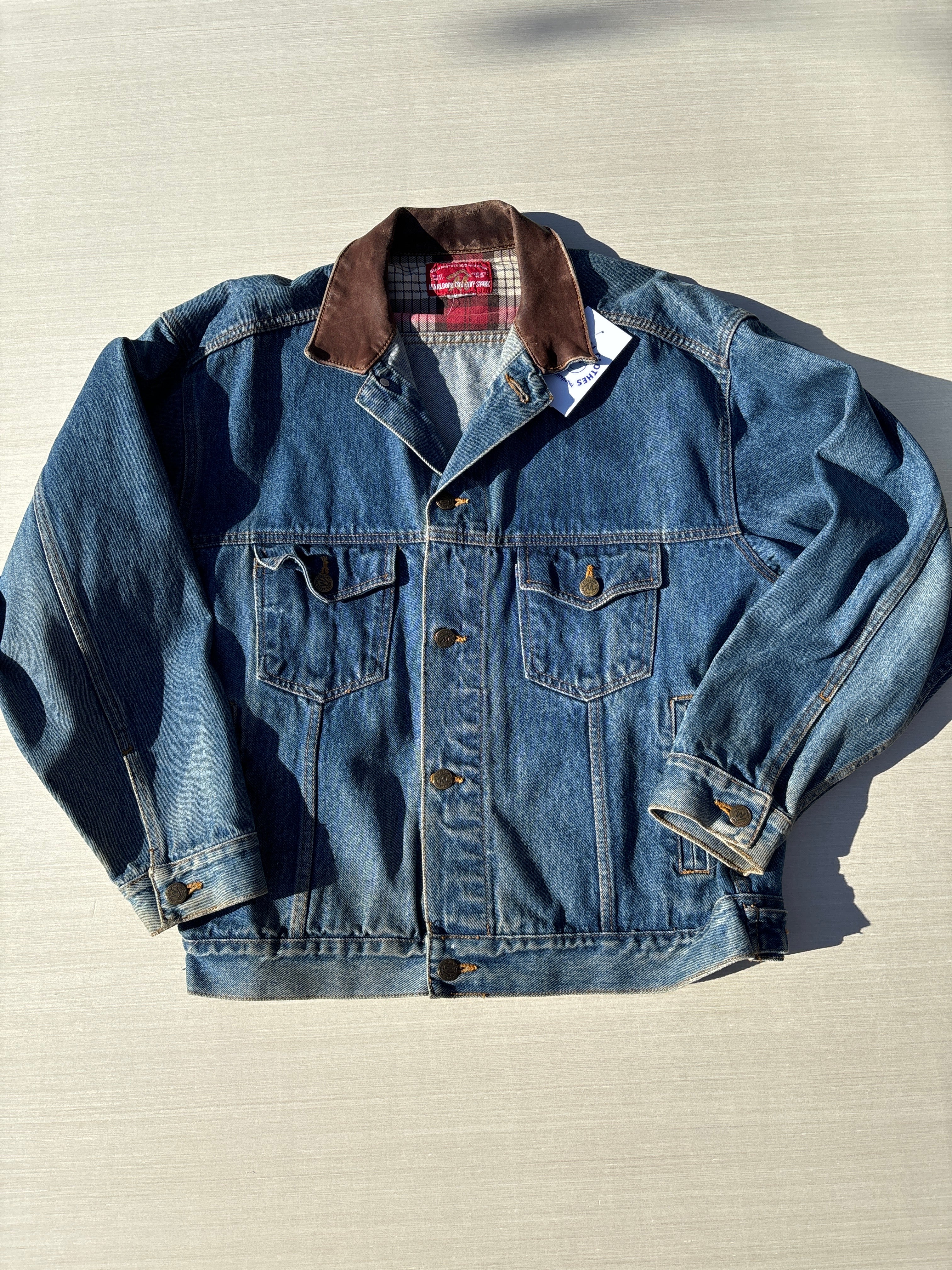 blue marlboro denim jacket w leather details, L