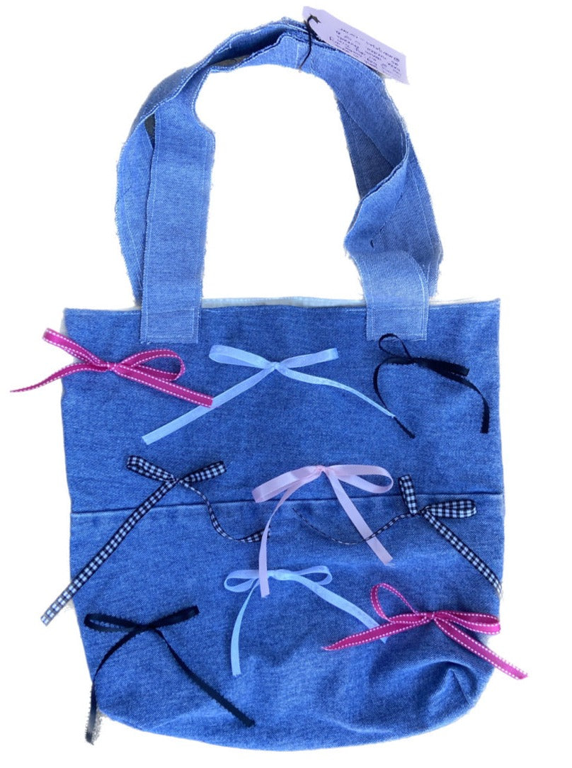 handmade upcycled denim bow tote