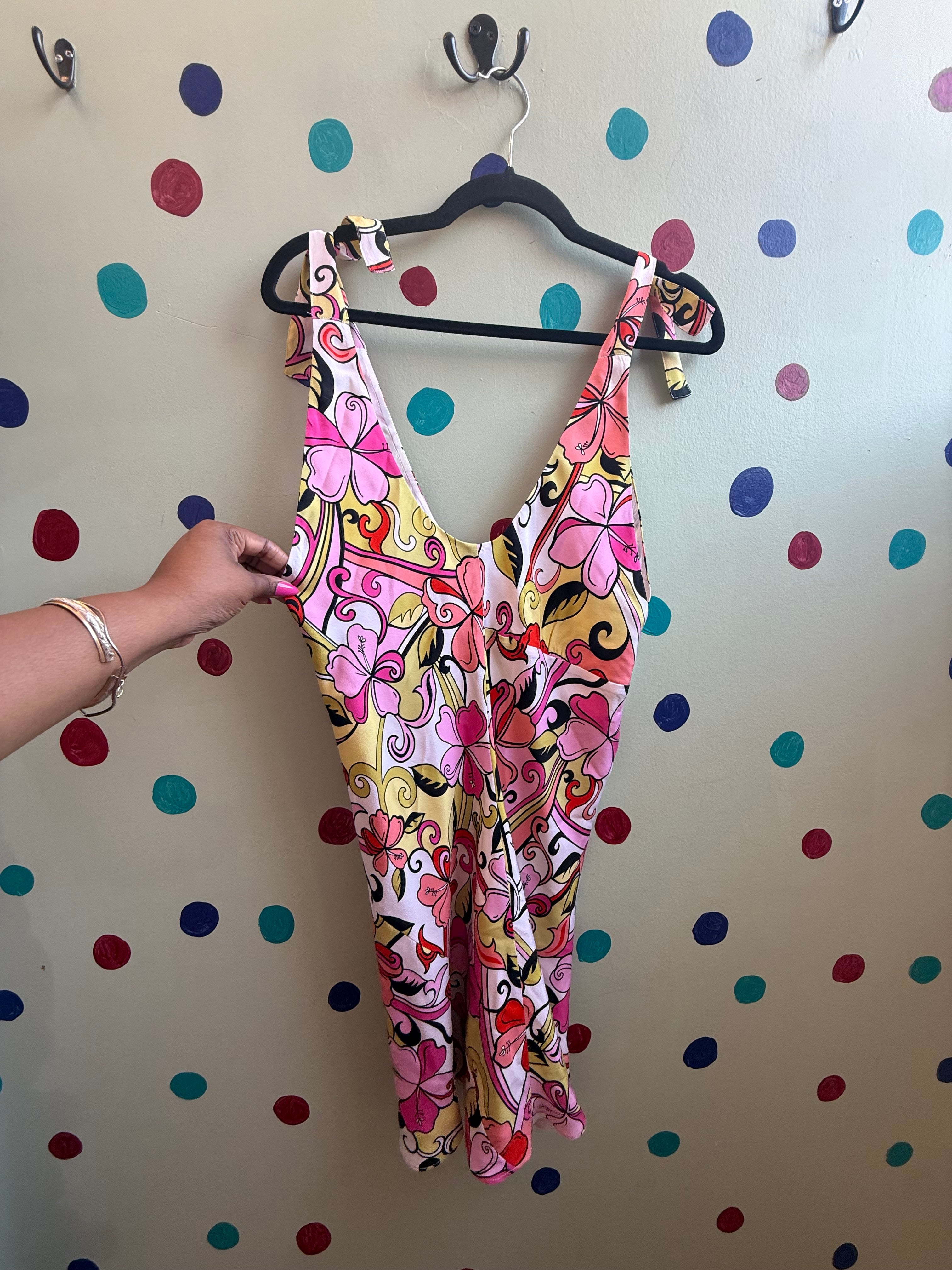 pink white green grace dresses funky floral tie strap dress, 4