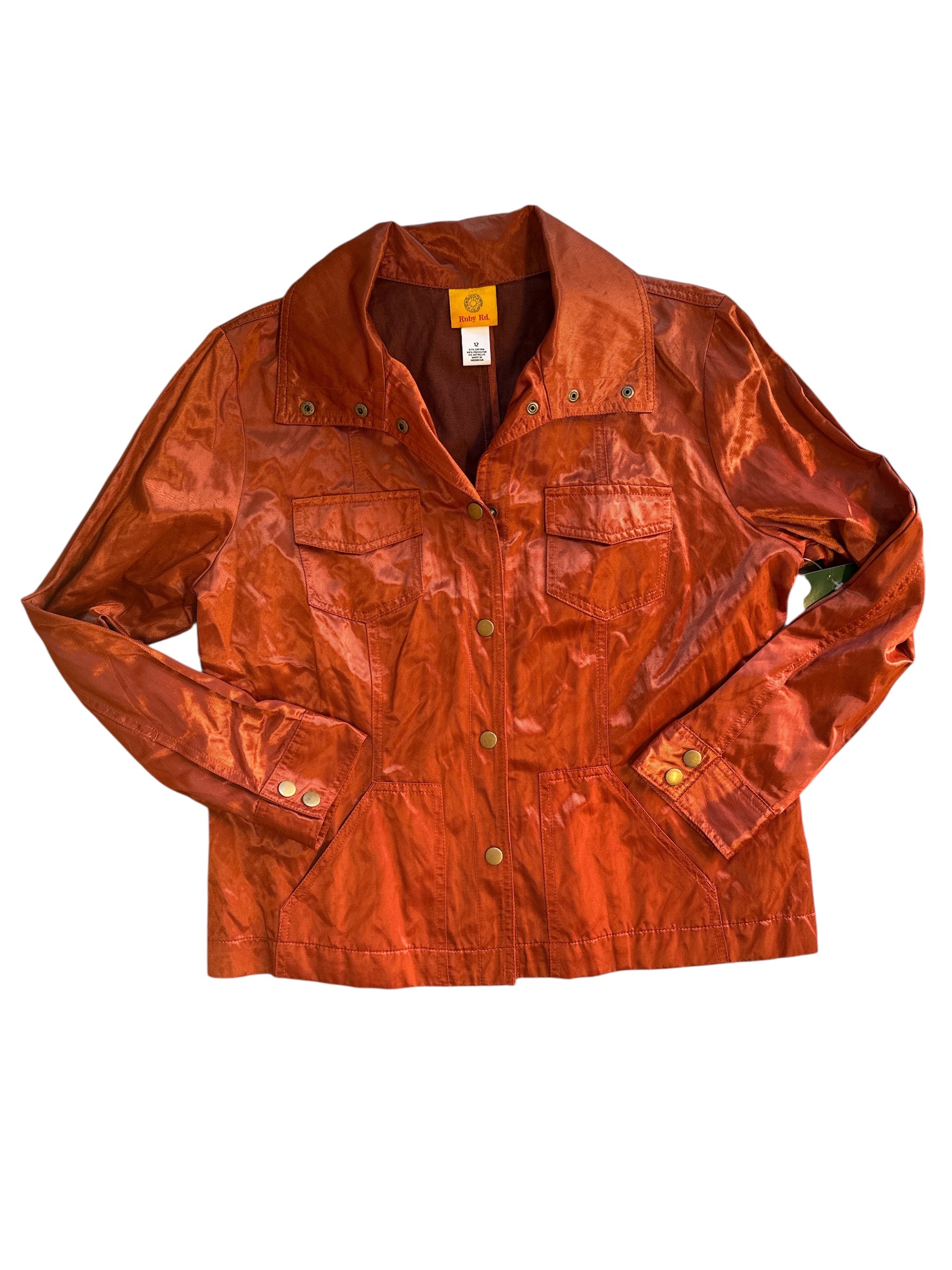 orange ruby rd metallic button up jacket, 12