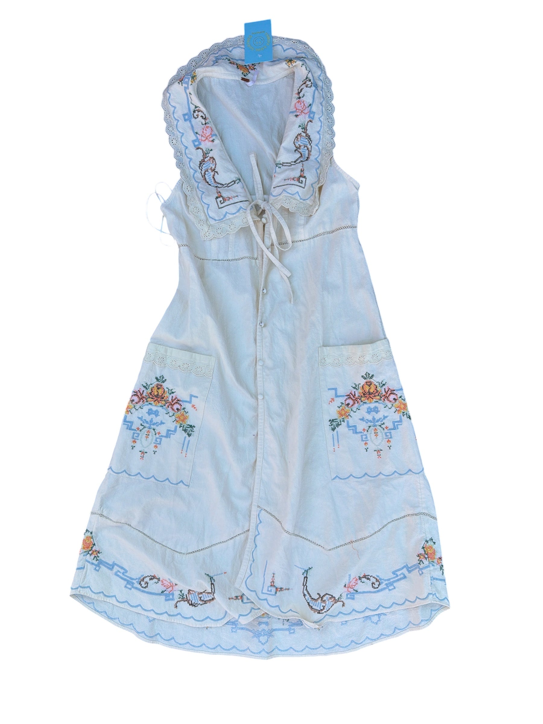 cream multi free people embroidered collar tank dress, xs