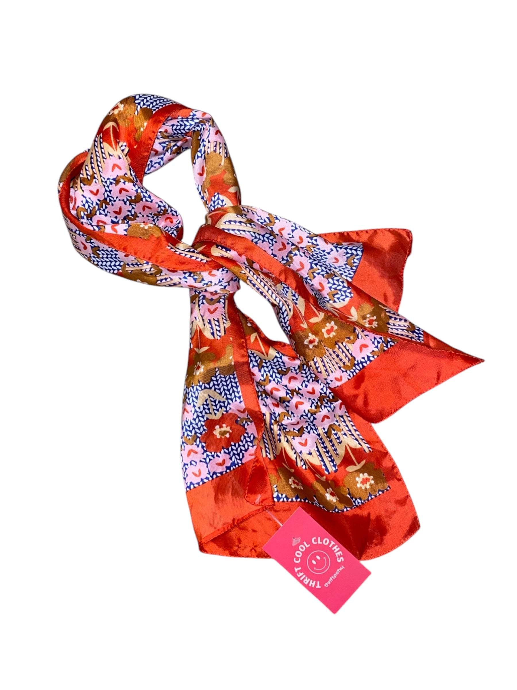 Red pink blue  Flower pattern silk scarf