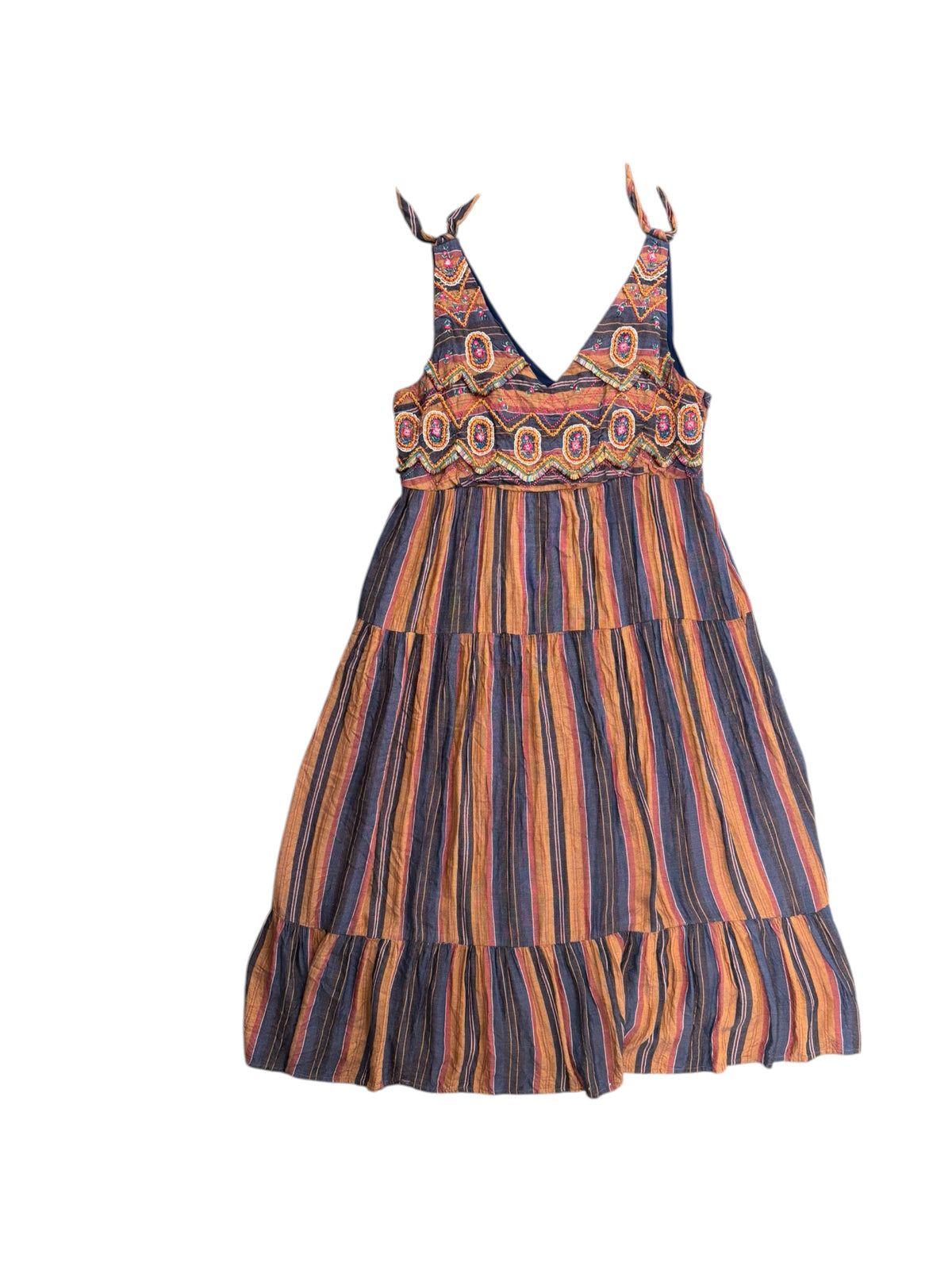 brown navy ranni gill geometric dress w beaded applicates, 1x