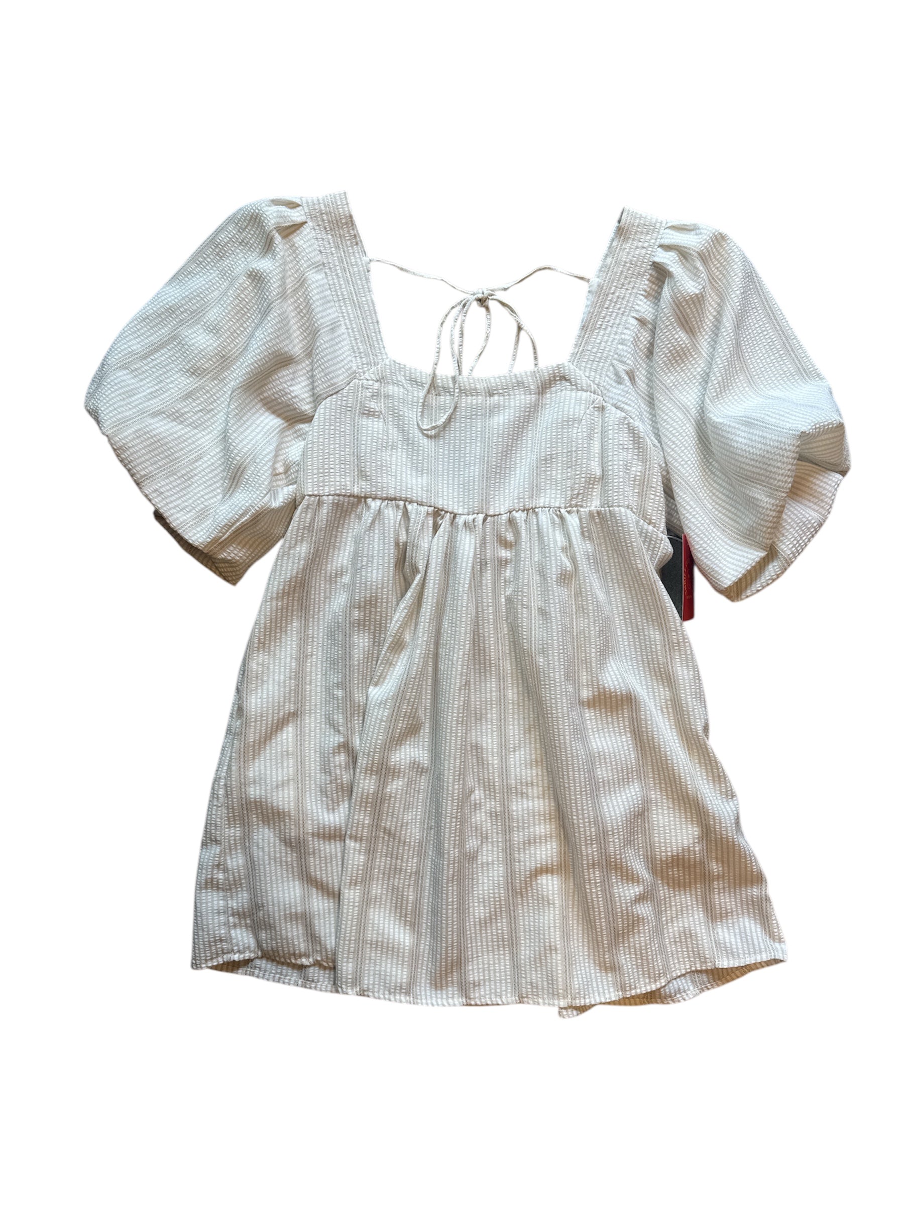 tan free people puff sleeve mini dress, m