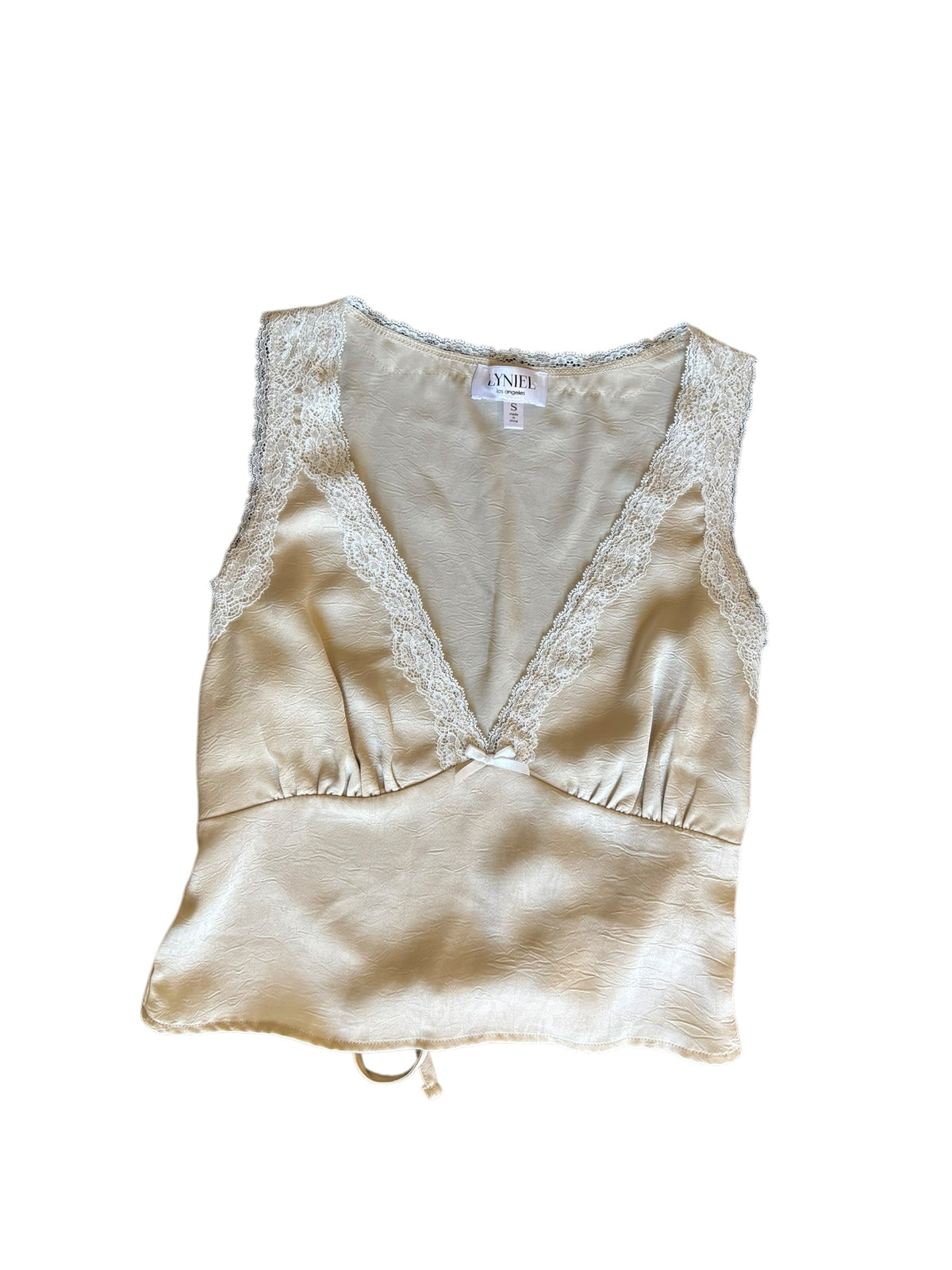 beige white lyniel lace trim vneck crop tank, s