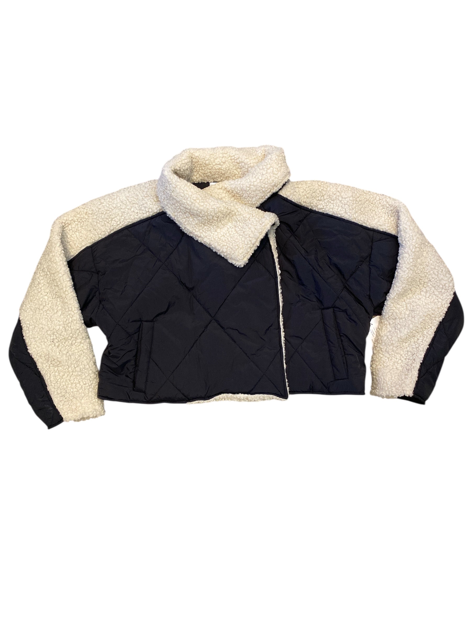 black cream girl tribe cropped sherpa jacket, s