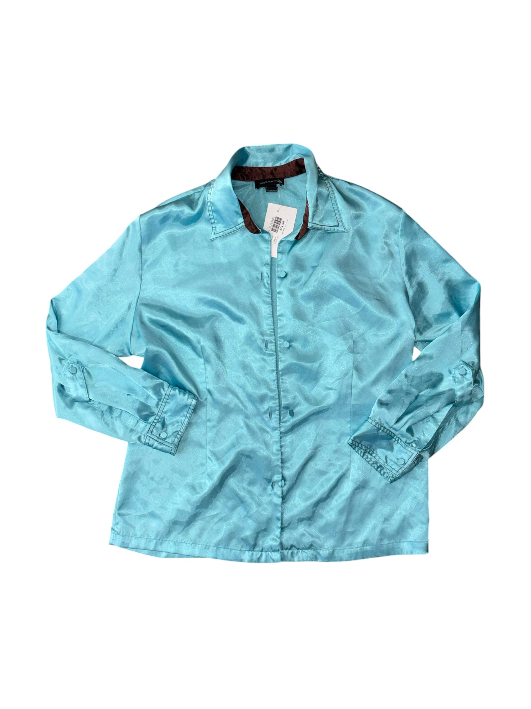 Teal brown Jones new york Silky ls button up, M