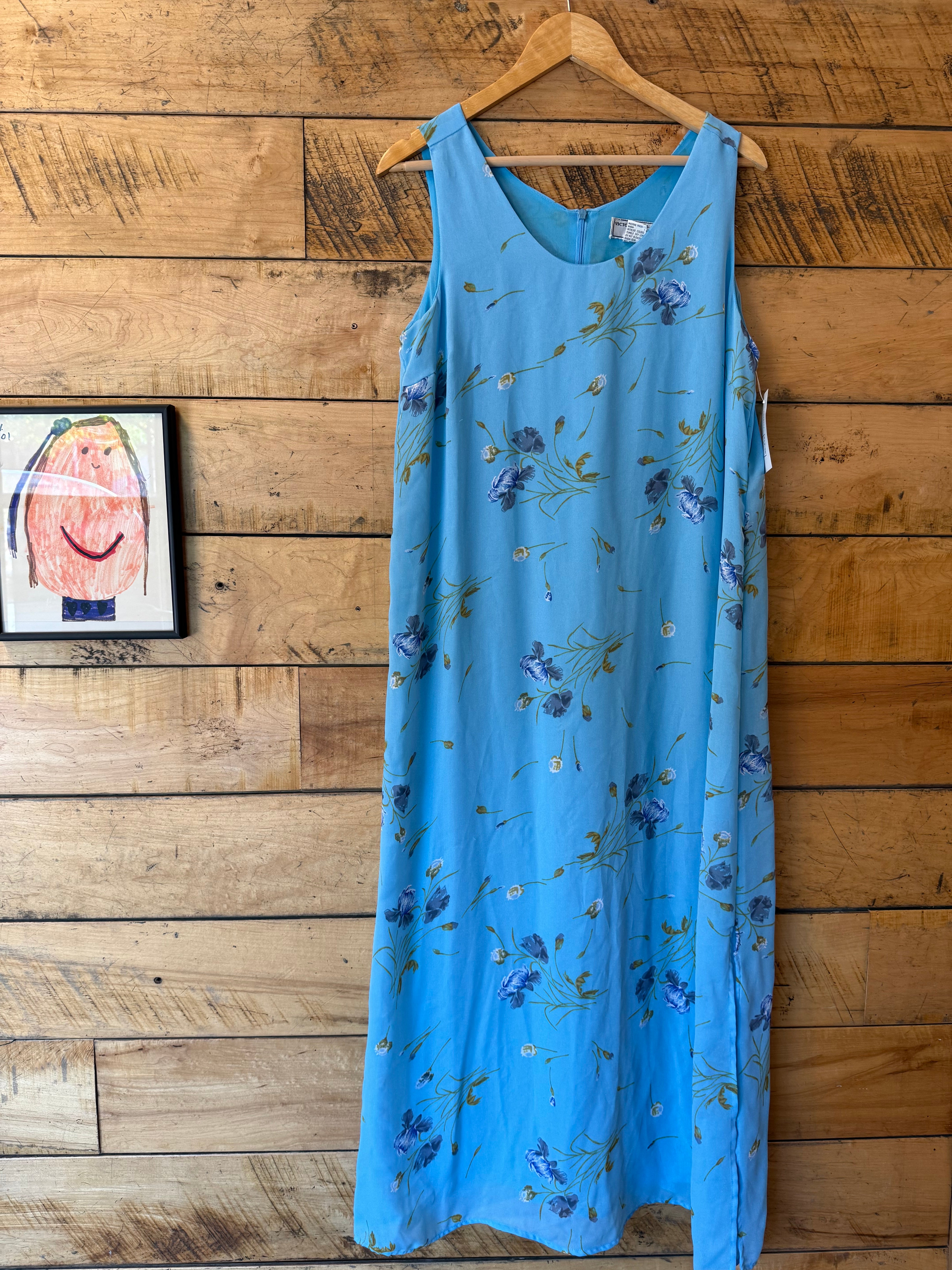 blue victoria moon floral maxi dress, m