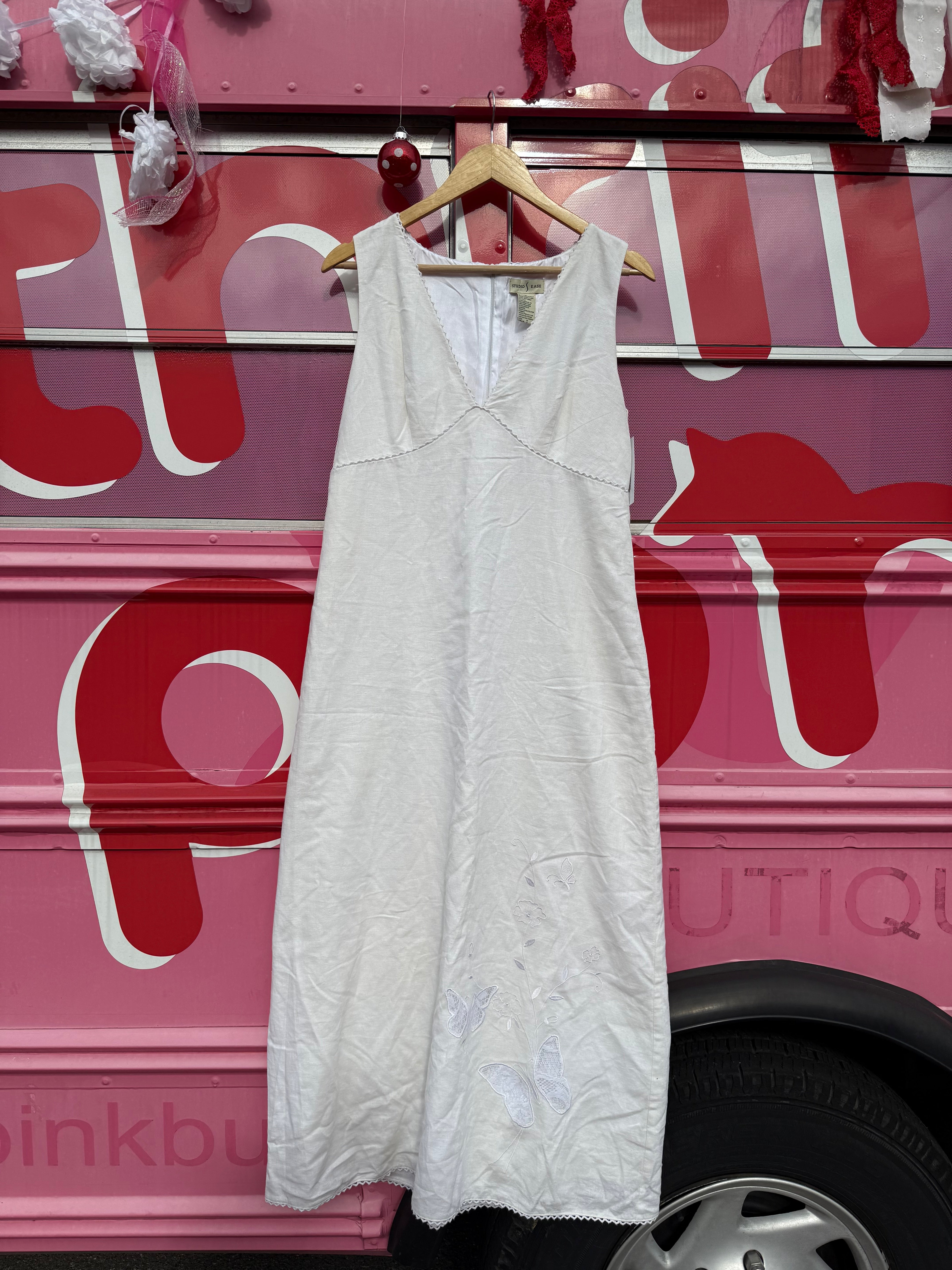 white studio ease linen vtg embroider dress, 12