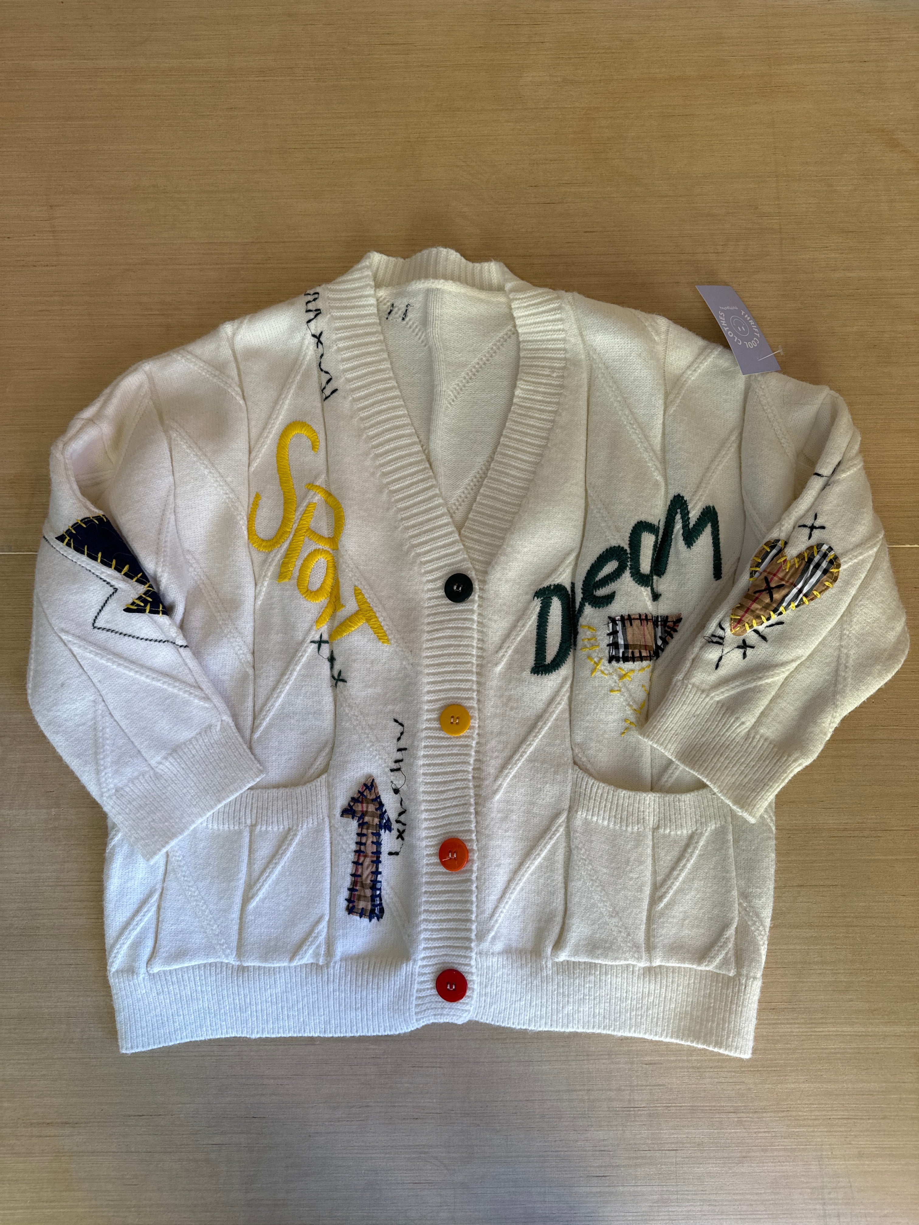 white  embroidered sport dream cardigan, m