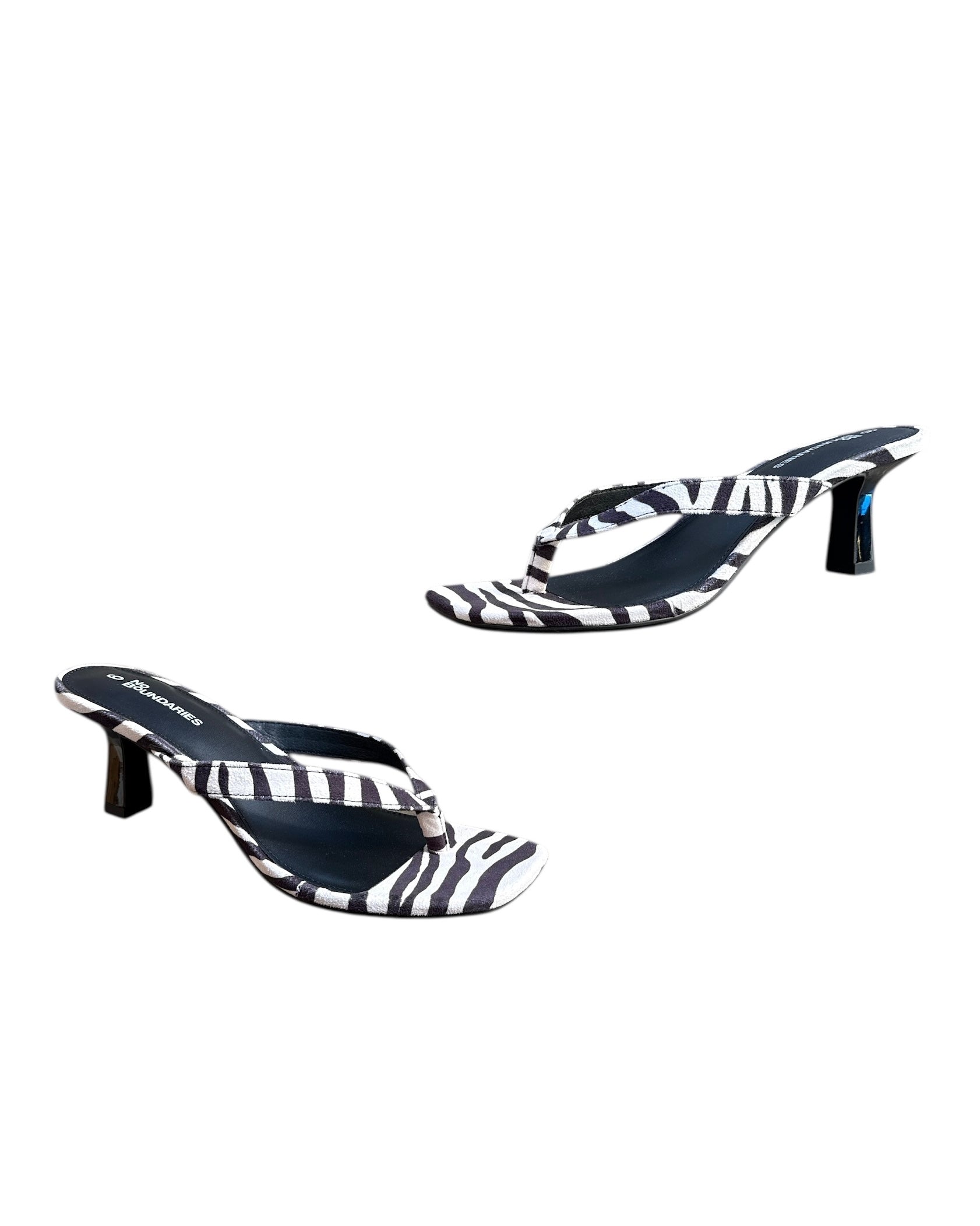 black white nobo animal print flipflop heels, 6
